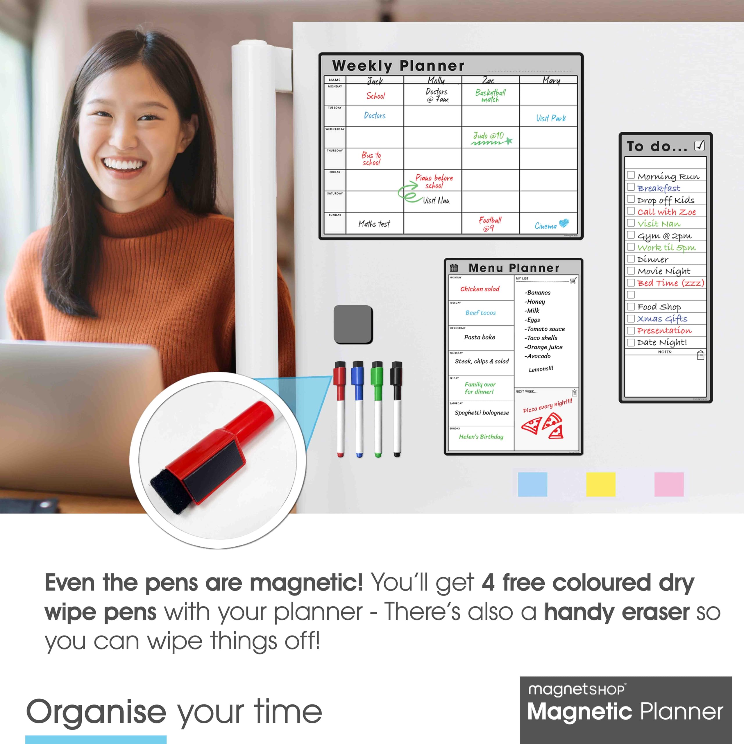The Magnet Shop #1 Magnetic Whiteboard Planner Pack/Custom Dry Erase Set - Weekly Planner, My List, Monthly Calendar, 4 Dry Wipe Marker Pens, Eraser (Grey, Bundle 3) - Image 4