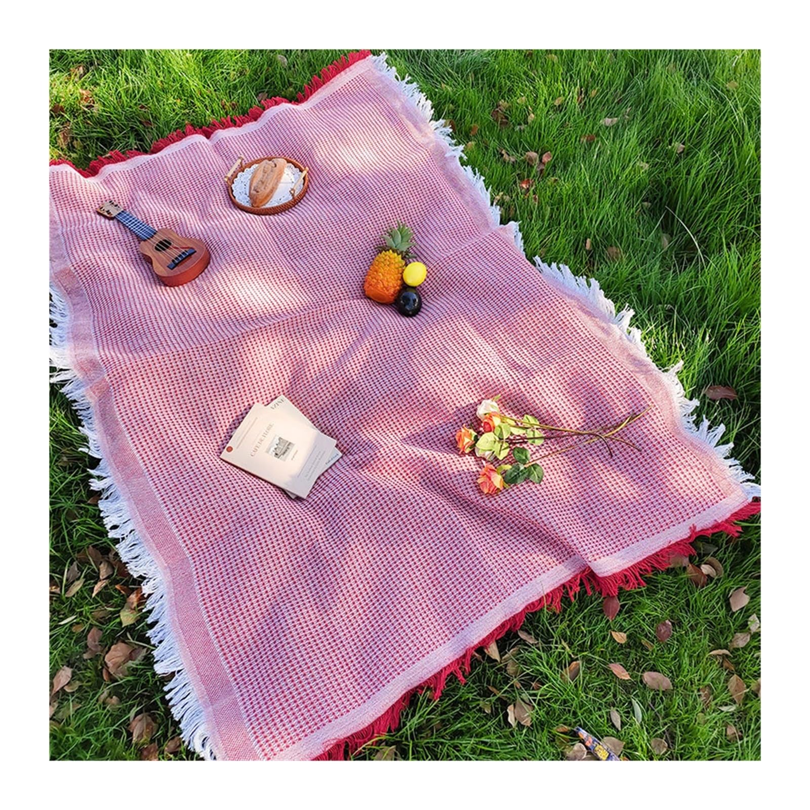 Tapis de pique-nique, nappe en lin, couverture de Camping, atmosphère de sortie, coffre de voiture(Mulberry red,180X300)