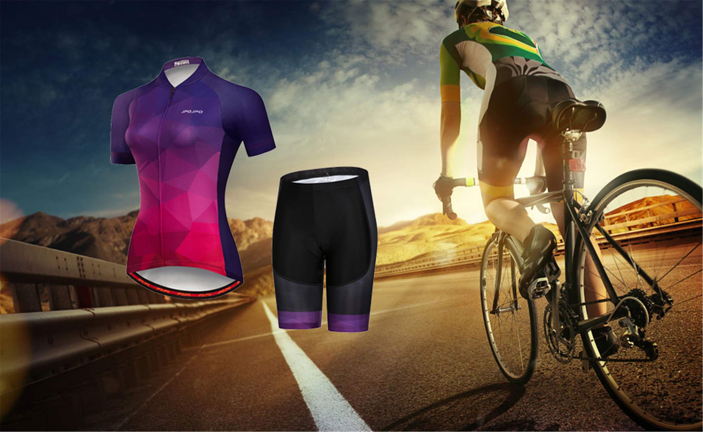JPOJPO Damen Radtrikot Set Radtrikot Kurzarm + Radhose mit 5D Sitzpolster MTB Fahrradbekleidung