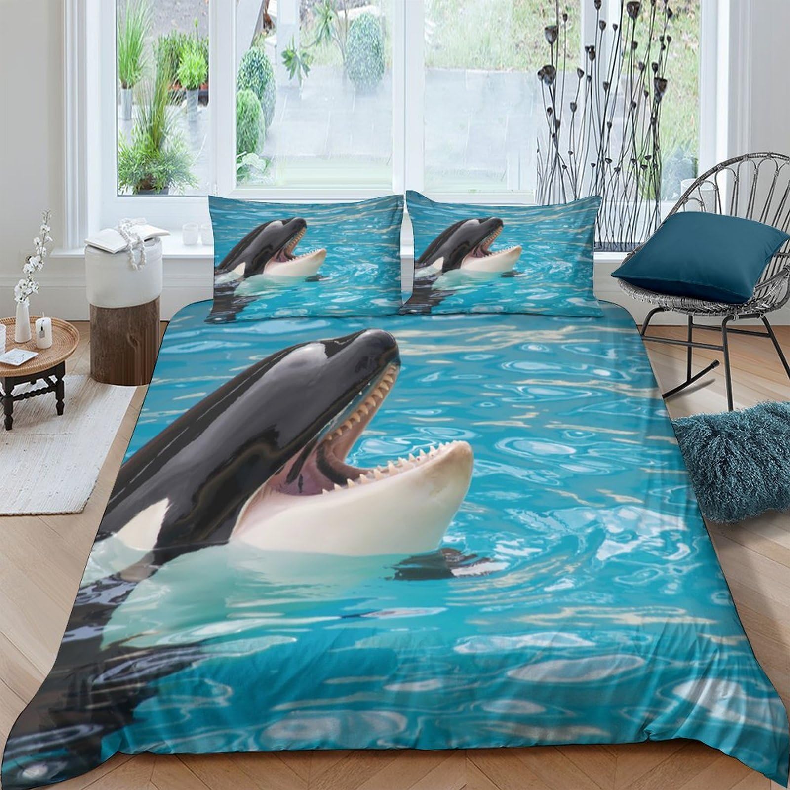 Ctjqhvkz Style-4 3D Printed Orca Ocean Fitted Sheet Microfiber Soft Breathable Whale Mattress Cover For Bedroom Guest Room Decor Single（135X200cm）