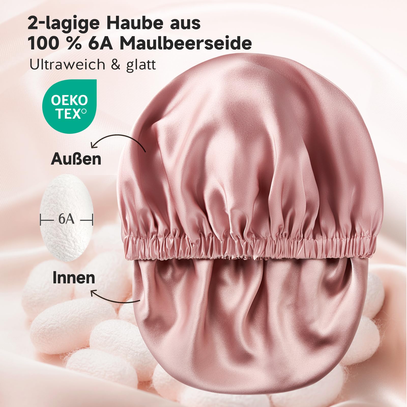Umisleep 22 Momme Seidenhaube & Haaröl-Duo – Haarpflegeset: 100% Maulbeerseide zum Schlafen, atmungsaktiv, verstellbar mit Gummiband, 3 x 10 ml reines Haaröl (Rosmarin-, Rizinus- und Arganöl)