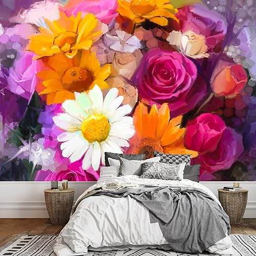 wall26 - Primer plano bodegón de flores de color blanco, amarillo y rojo - Mural de pared extraíble  Papel pintado autoadhesivo grande - 66x96