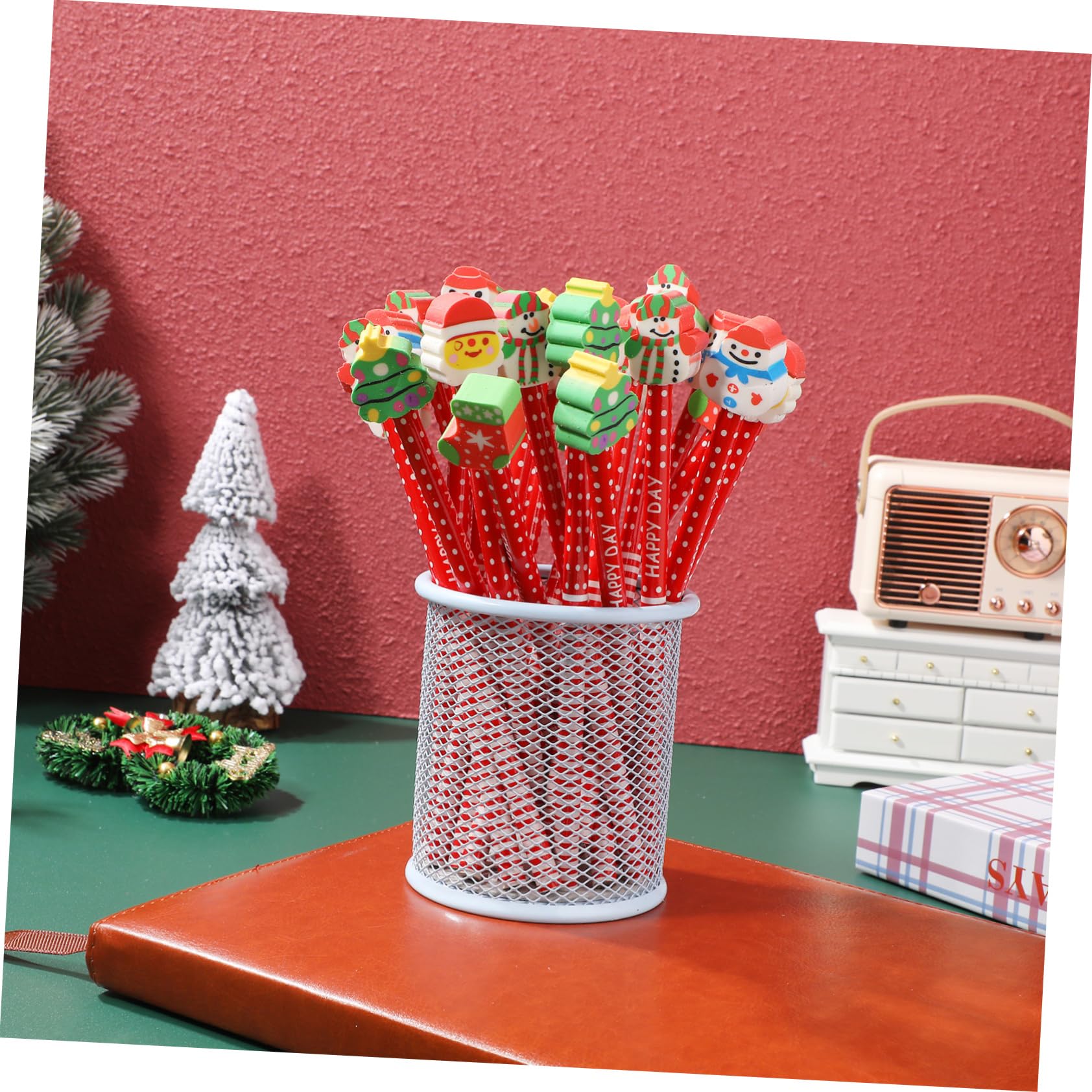 Tofficu 5 Sätze Weihnachts-radierstift-set Bunte Stifte Süße Radiergummis Bleistifte Gefälligkeiten Für Weihnachtsfeiern Winterstifte Weihnachtsstifte Für Rot Hölzern 36 Stück * 5