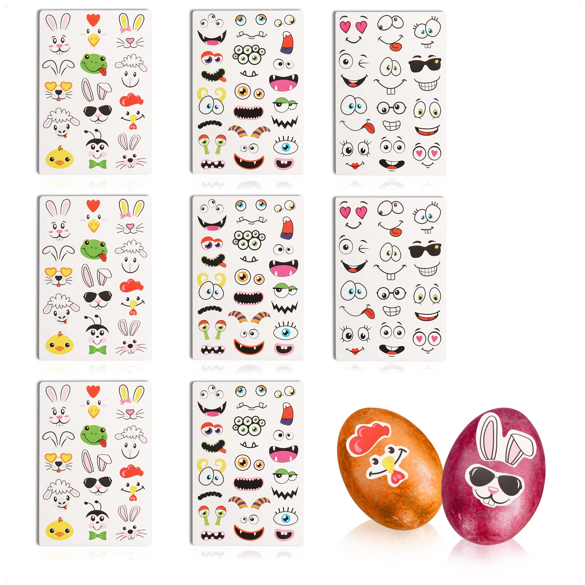com-four® Osterstickerset mit 8 Stickerbögen - Ostereier-Sticker-Set mit bunten Gesichtern für eine ausgefallene Ostereidekoration [Auswahl variiert] (008x Stickerbogen)