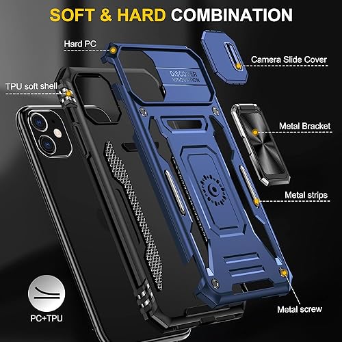 Miniatura 7 de Funda para iPhone 11 con 2 protectores de pantalla de vidrio, funda con función atril para iPhone 11 con cubierta deslizante para cámara y soporte