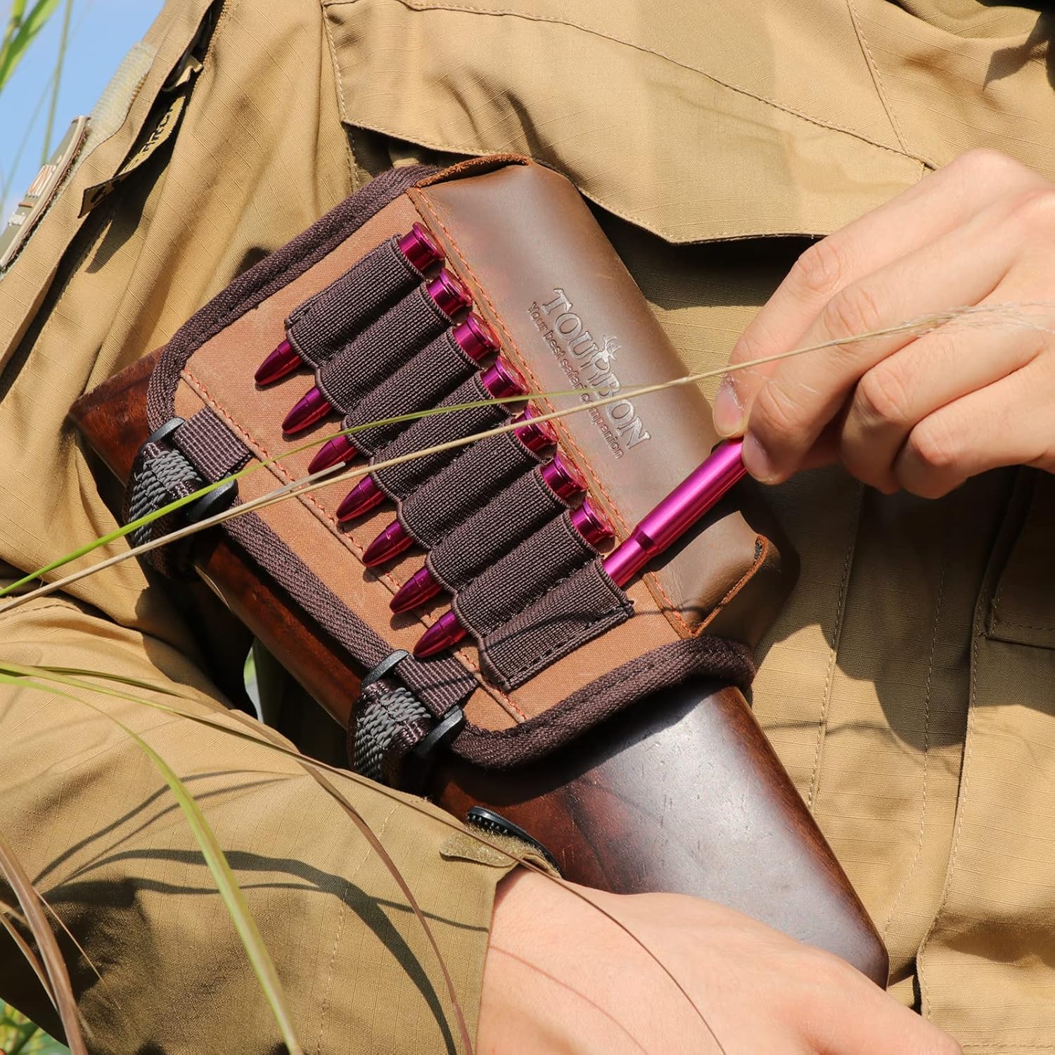 Tourbon Hunting Gun Buttstock Cheek Rest Pad Rifle Ammo Holder - Canvas and Leather