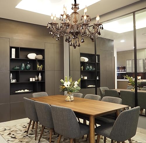 Miniatura 5 de Lámpara de araña moderna de cristal, 12 luces, lámpara de techo gris ahumado, lámpara de techo colgante para comedor, sala de estar, dormitorio (12