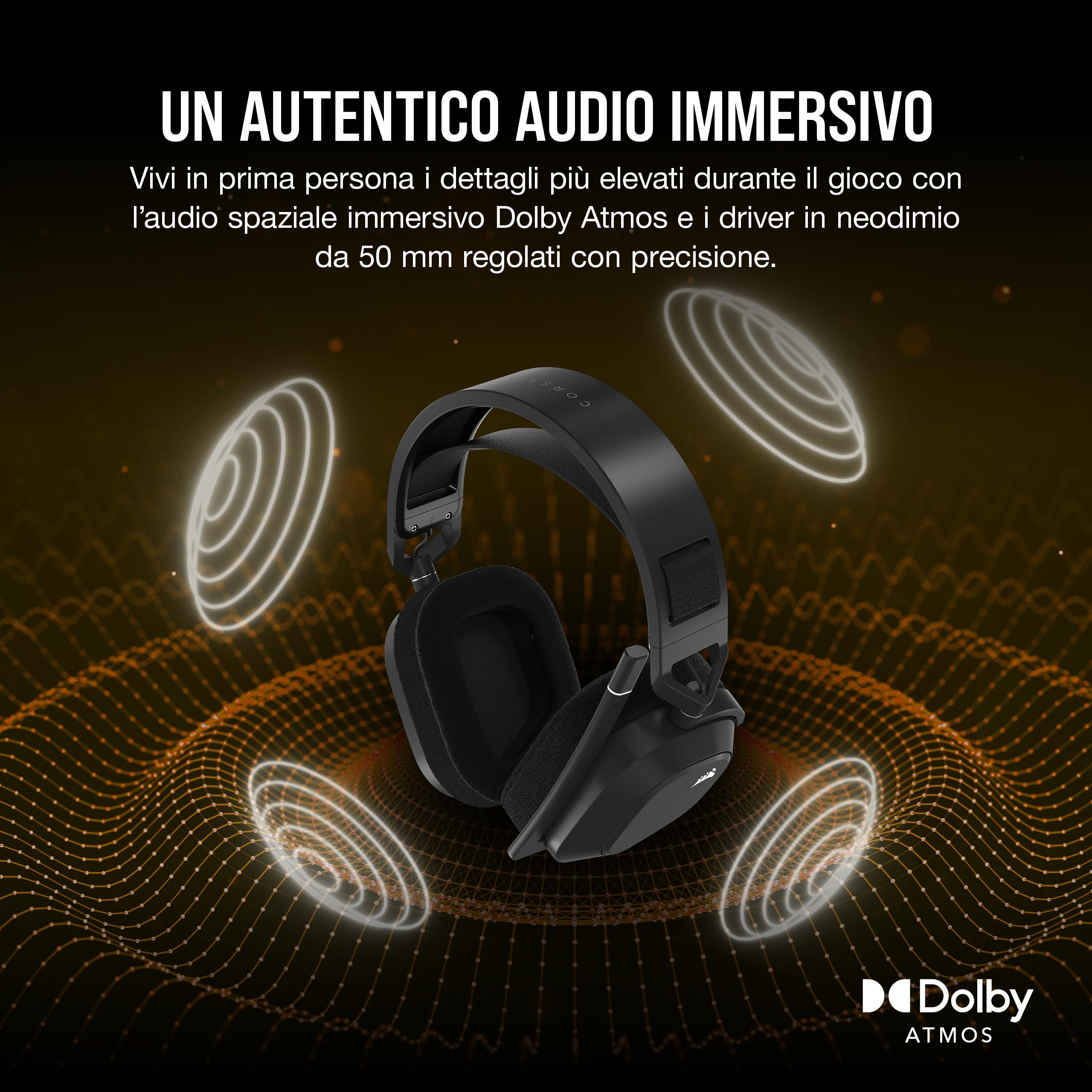 CORSAIR HS80 MAX Cuffie da Gioco Multipiattaforma Senza Fili con Bluetooth - Dolby Atmos - Microfono omnidirezionale - Compatibile iCUE - PC, Mac, PS5, PS4, Nintendo Switch, Mobile - Grigio Acciaio