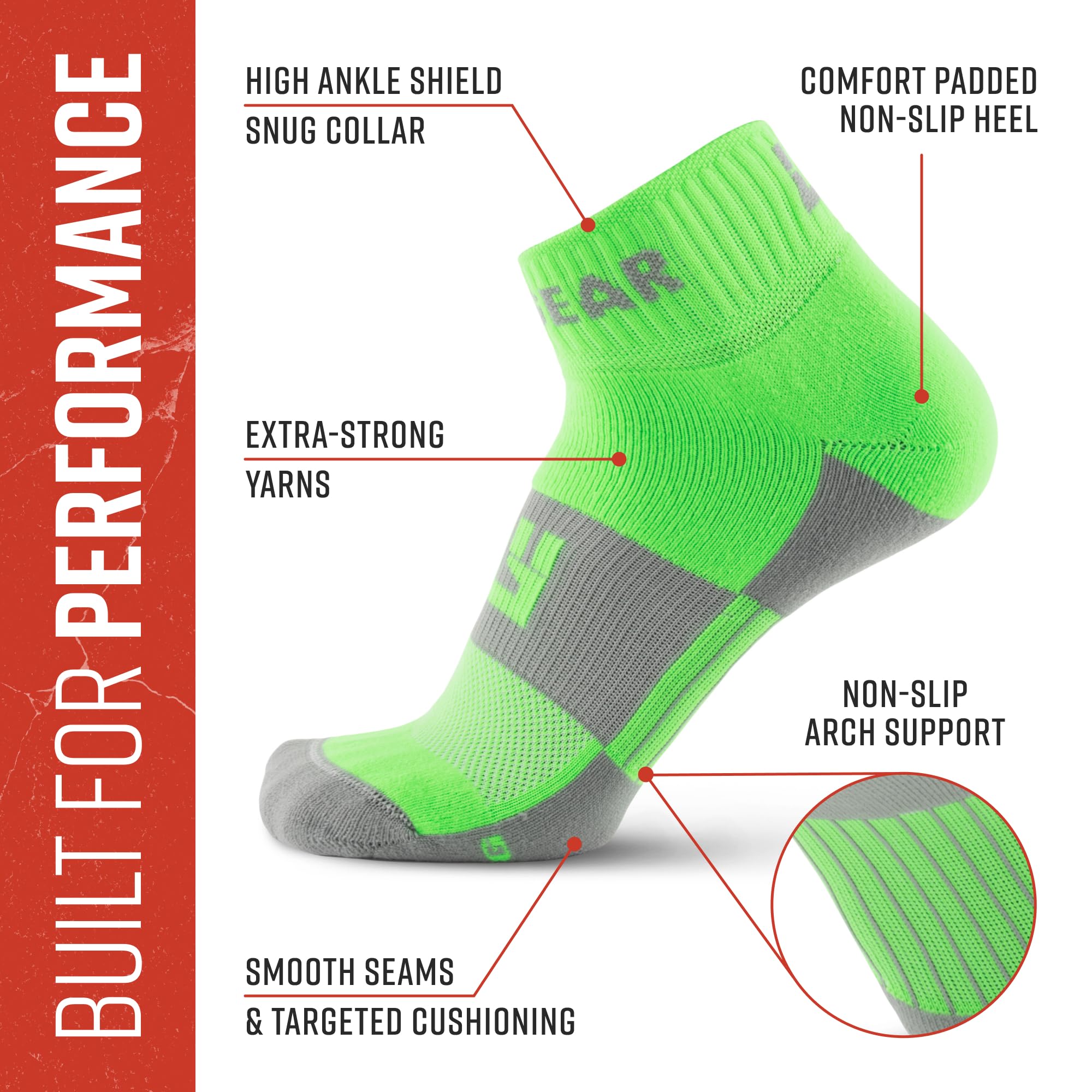 MudGear Quarter Crew Trail Socken, blasenresistent, schweißresistent & schnelltrocknend, gepolstertes Fußbett, Made in USA, 2er-Pack