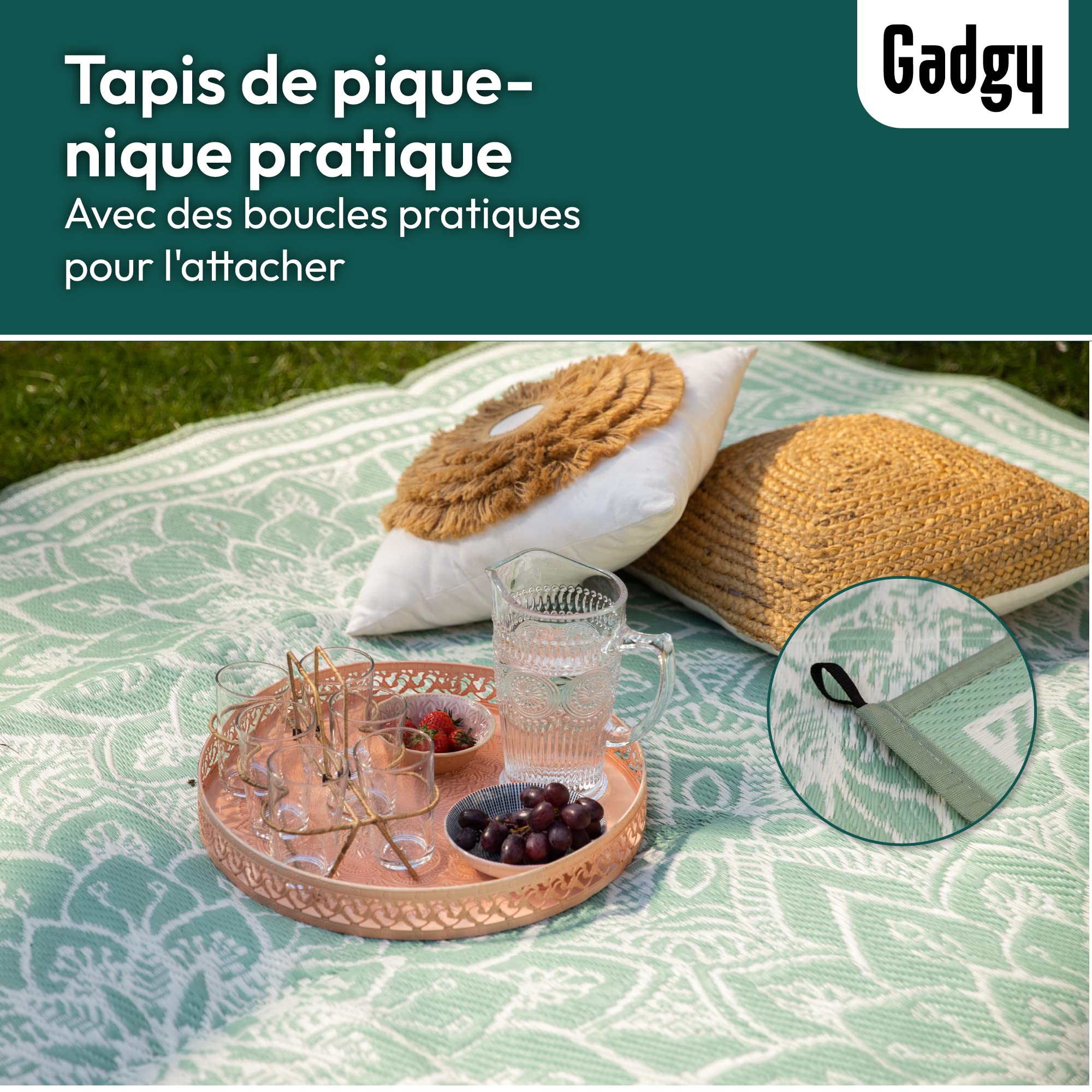 Gadgy Tapis Exterieur Resistant Pluie 300x200cm, Imperméable, Résistant à L’Eau & Aux UV, de Elegant Jardin Tapis, Réversible avec Sac Transport, Vert