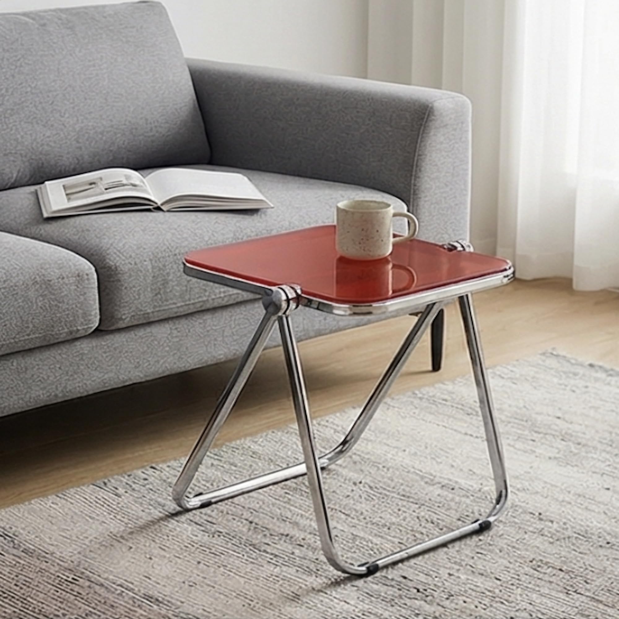 The Artment your artistic apartment GlacierTray Foldable Transparent Acrylic End Table, Multi-Purpose Side Table, Serving Tray & Magazine Rack, Space-Saving for Modern Living Spaces, Red-image-46