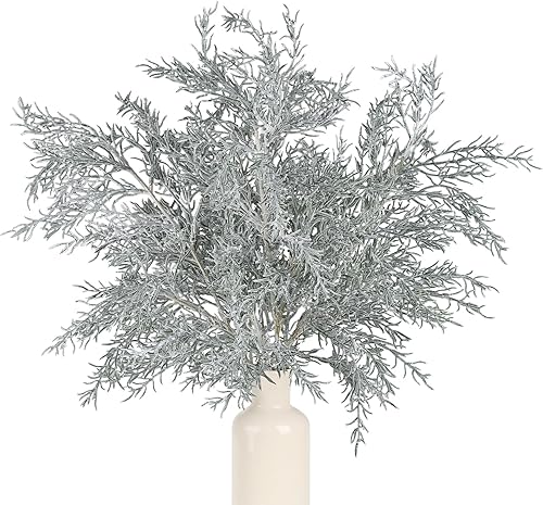 Miniatura 10 de EDIMENS 3 paquetes de ramas artificiales de cedro de 22.4 pulgadas, tallos sintéticos de cedro de Navidad, ramas de vegetación de hojas sintéticas,