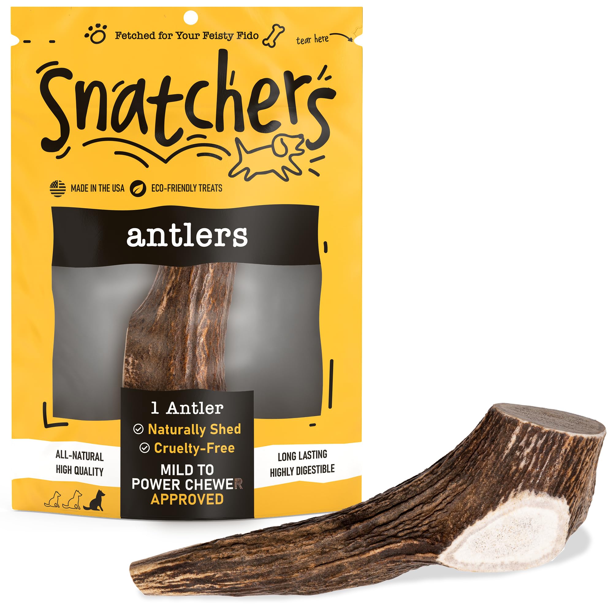 Snatchers Elk Antlers for Dogs – Long Lasting Dog Chews and Dog Toys for Aggressive Chewers, Naturally Shed Deer Antlers for Dogs Processed in The USA