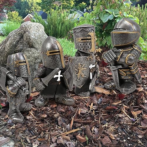 Miniatura 5 de Decoraciones de gnomos de jardín, figuras de estatua de caballero medieval, templario, cruzado, armadura de guardia, patio, césped, decoración