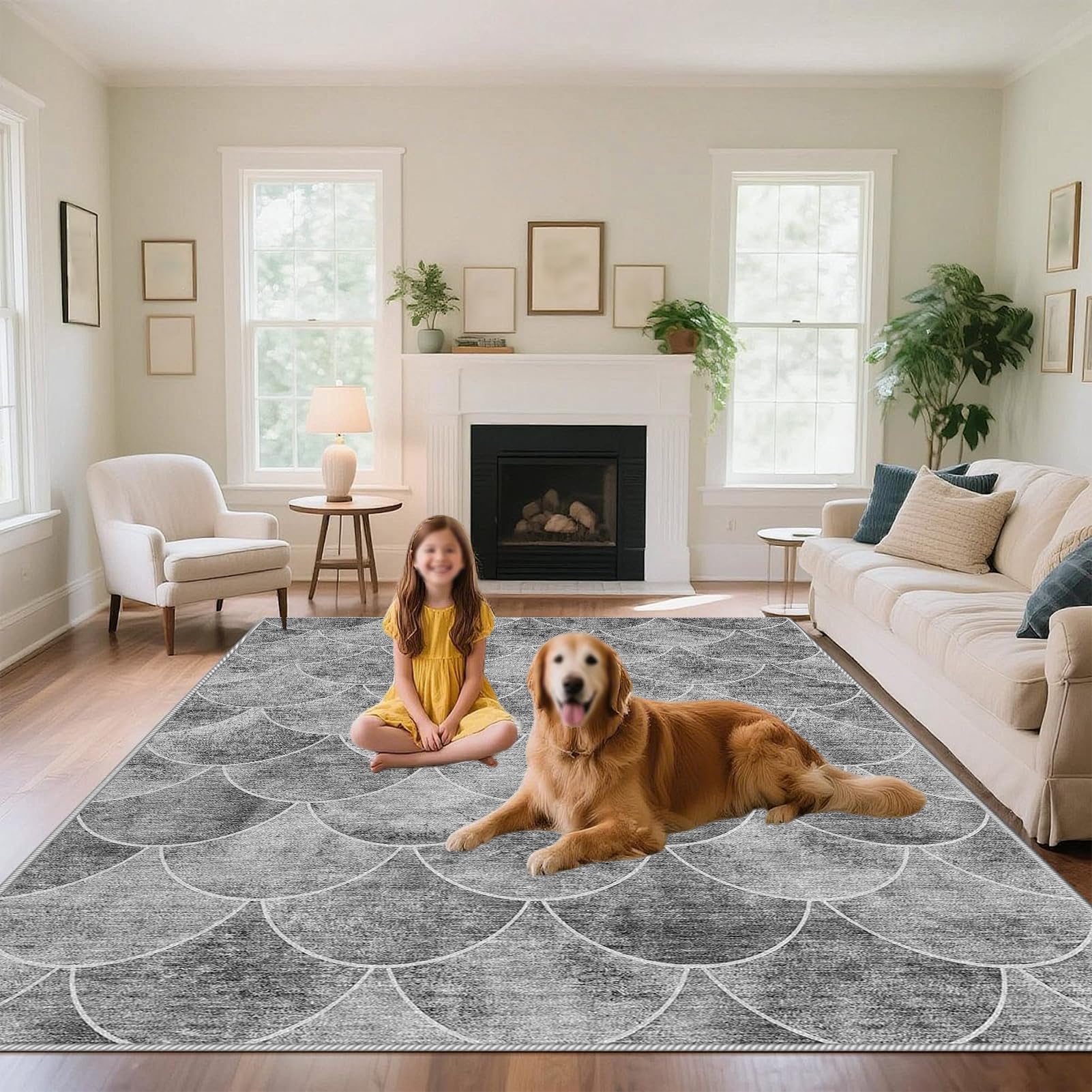 Tapis salon doux et lavable avec sous-couche antidérapante 200x280