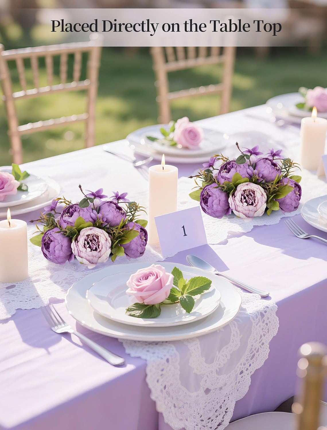 BLOSMON Artificial Flowers Balls Centerpieces: 2 Pcs 9.5" Light Purple Fake Peonies Wedding Center Piece Decoration for Table Kissing Ball Floral Arrangements, Base with Faux Peony Party Home Decor - Image 2