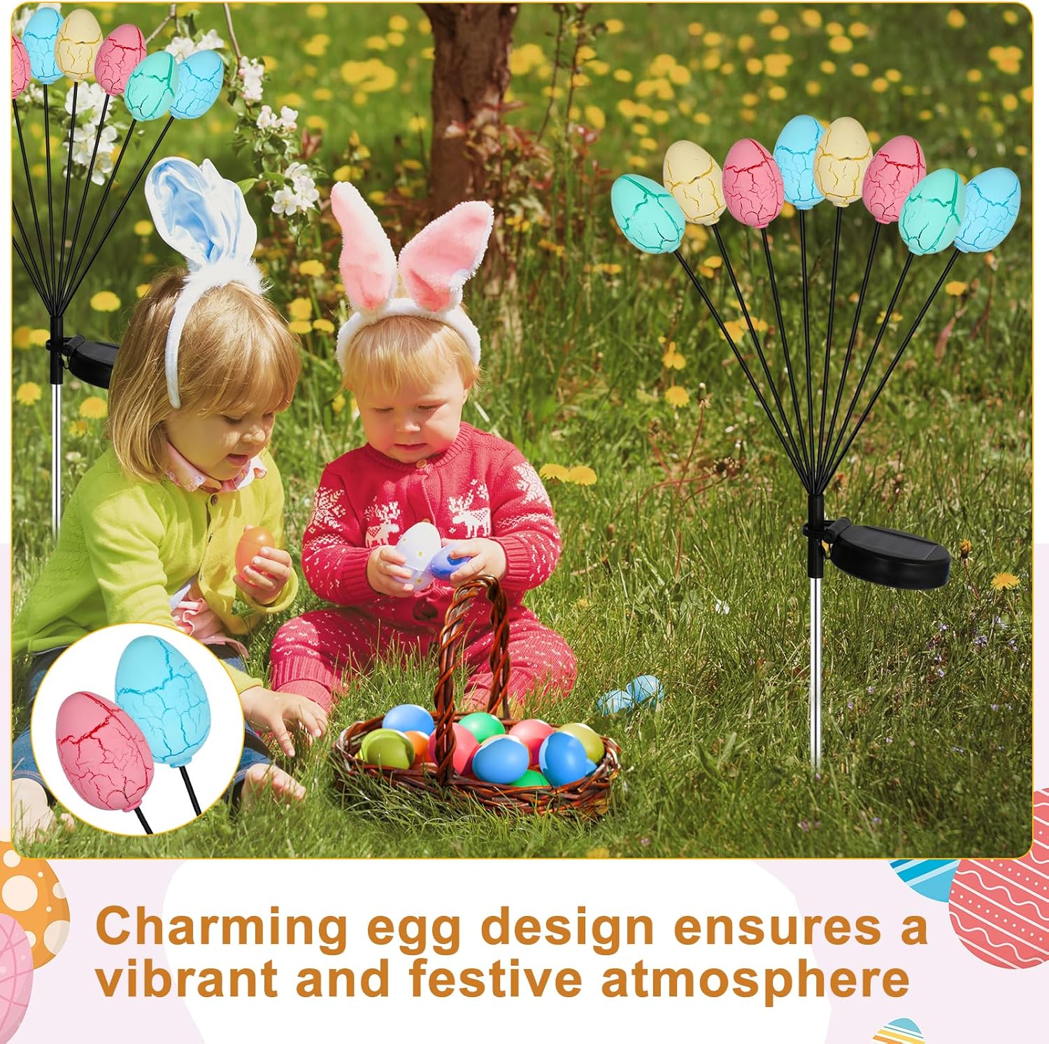 4 Pack Solar Easter Egg Lights, Colorful Garden Swaying Firefly Light Outdoor Easter Lights Waterproof Solar Stake Light for Pathway Landscape Lawn Yard Porch Patio Spring Easter Decoration