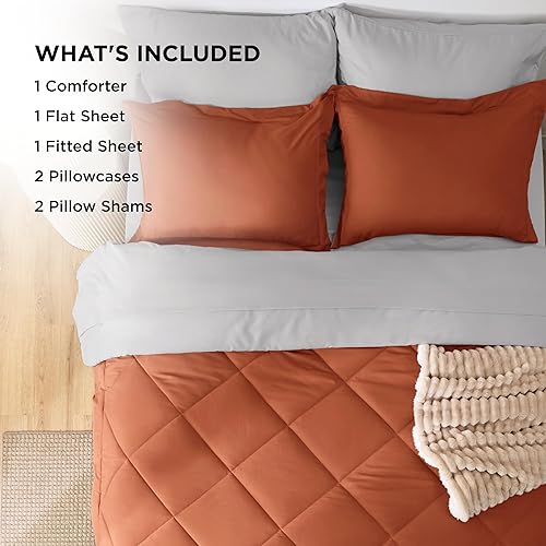 Miniatura 6 de Bedsure Juego de edredón, queen, reversible, de 7 piezas, en una bolsa, con edredón, sábanas, fundas de almohada y fundas, naranja tostado
