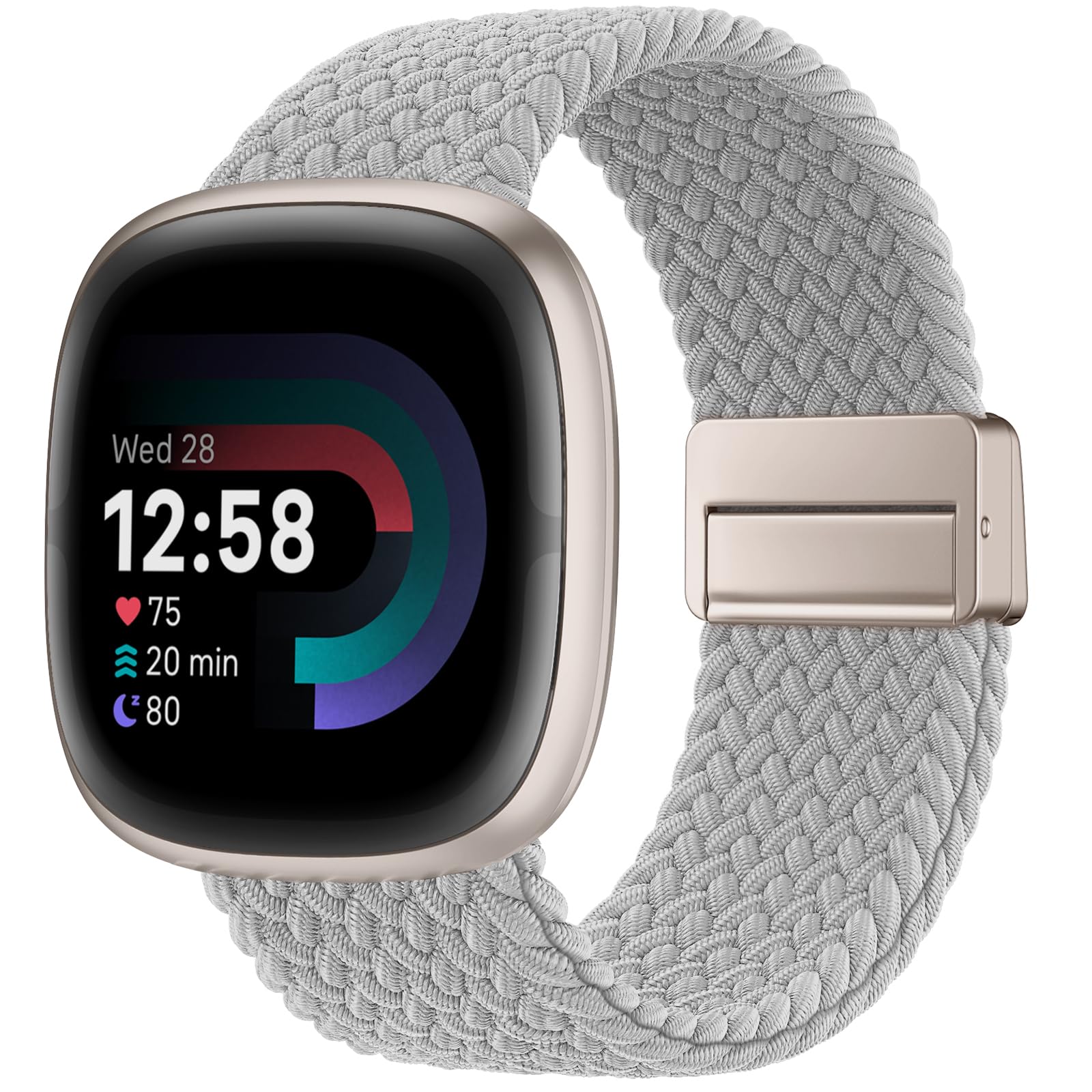 Yoohoo Geflochtenes Armband Kompatibel Mit Fitbit Versa 3/4, Sense/Sense 2 für Damen Herren, Nylon Armbänder Sport Stoff Magnetisch Verschluss Elastisch für Versa 4/Versa 3/Sense 2/Sense