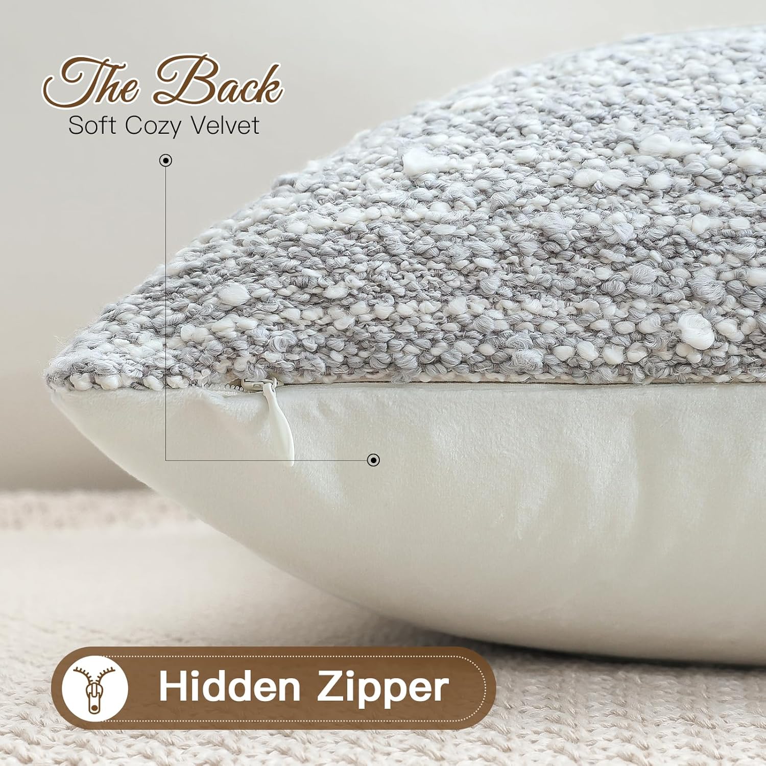 Artscope Throw Pillow Cover 24x24 Super Thick Body Pillow Cover Decorative Boucle Textured Morden Neutral Accent Italian Style Pillowcase for Bedroom Living Room Couch Sofa Home Décor-Blue Grey