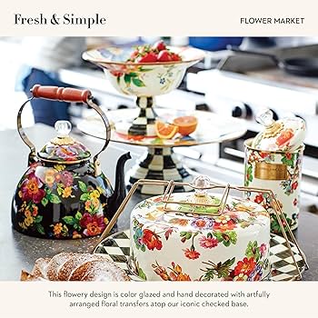 Amazon.com | MACKENZIE-CHILDS Enamel Pedestal Platter, Round Cake