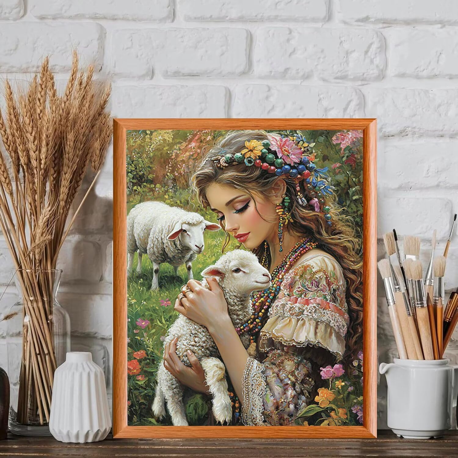 WEISHIWE Dipingere con i Numeri Adulti Agnello e donna, 60x80cm s-1041