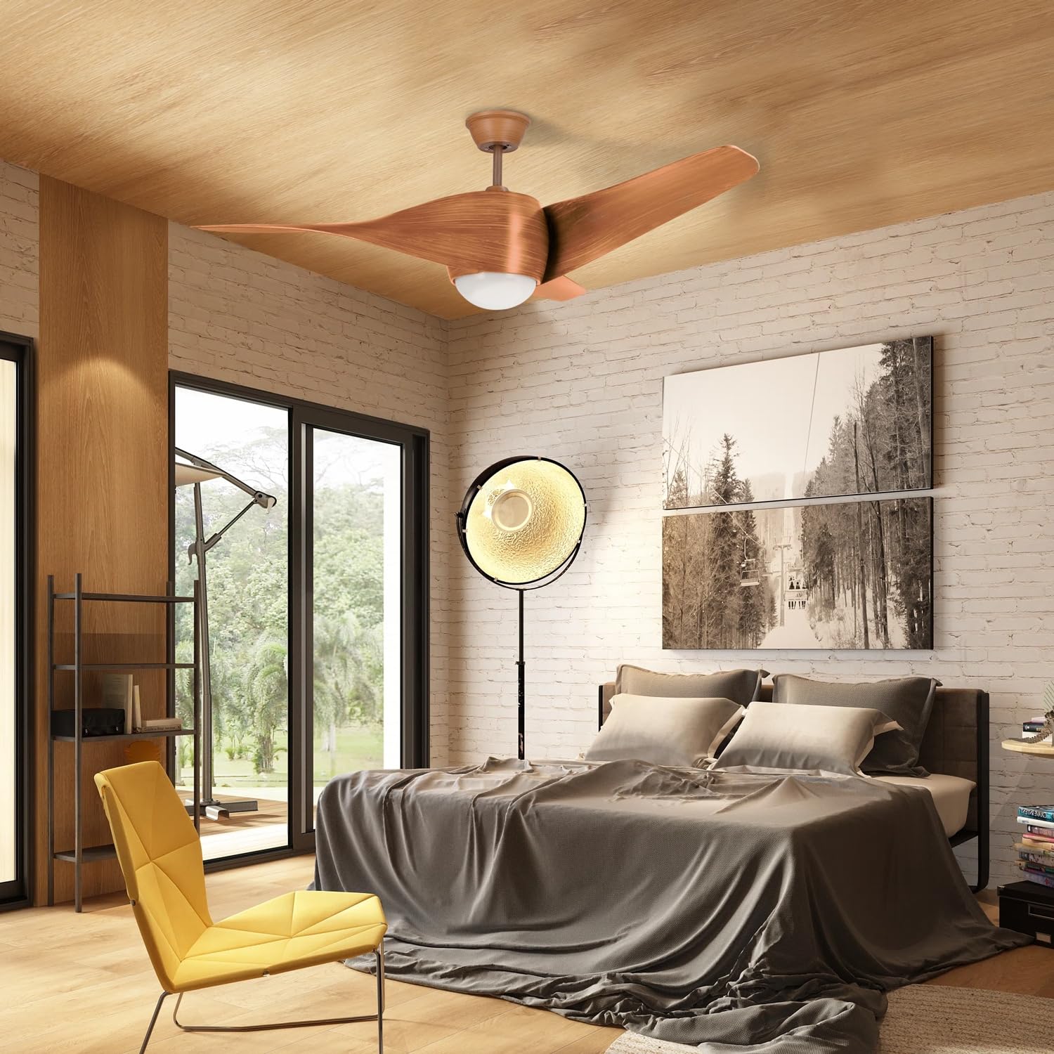 M mimotec - Ventilatore da Soffitto con Led Fanton Legno con Luce e Telecomando, Basso consumo, motore DC, 8 velocità,Silenzioso,3 Pale, modalità inverno-estate, LM8081