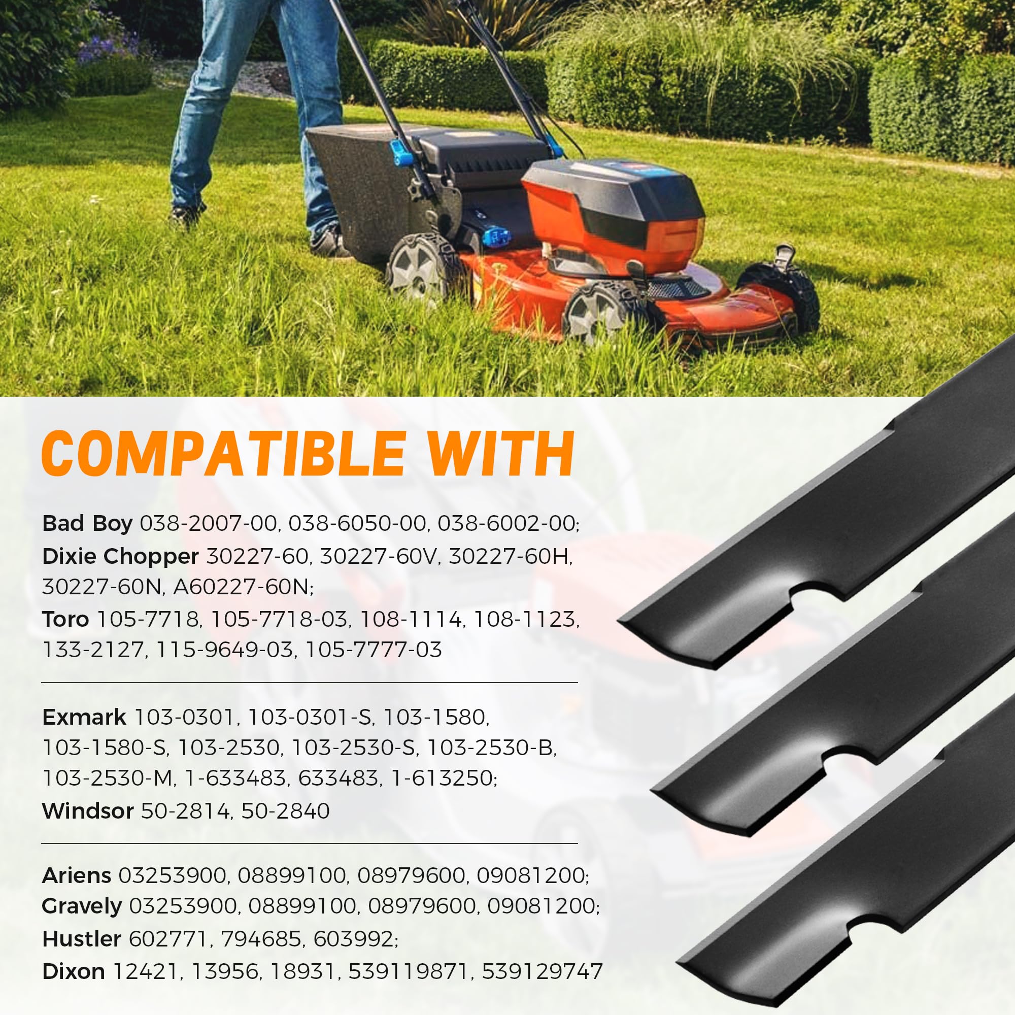 Cuchillas de cortacésped de 60 pulgadas para Bad Boy Exmark Gravely Hustler Toro Dixie Chopper 038-2007-00, cuchillas de mulching de alta elevación sustituyen al número OEM 038-6050-00 038-6002-00