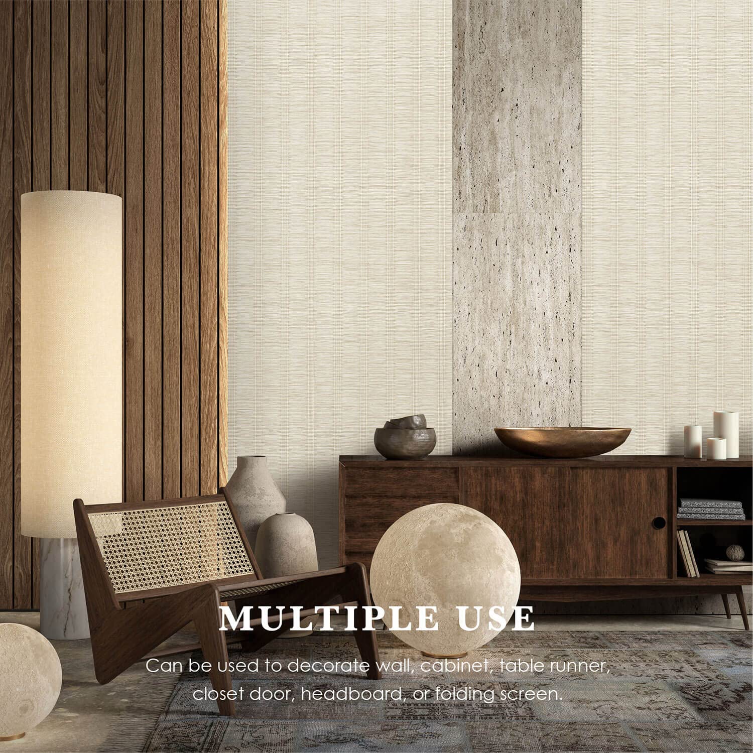 GoDear Design Natural Woven Rustic Wallpaper Fabric for Home Remodel and DIY Project, Faux Bamboo Textured for Furniture Renovation Dcor Table Runner, 58.4 cm W x 243.8 cm L Non-Pasted Paper, Purity - Image 3