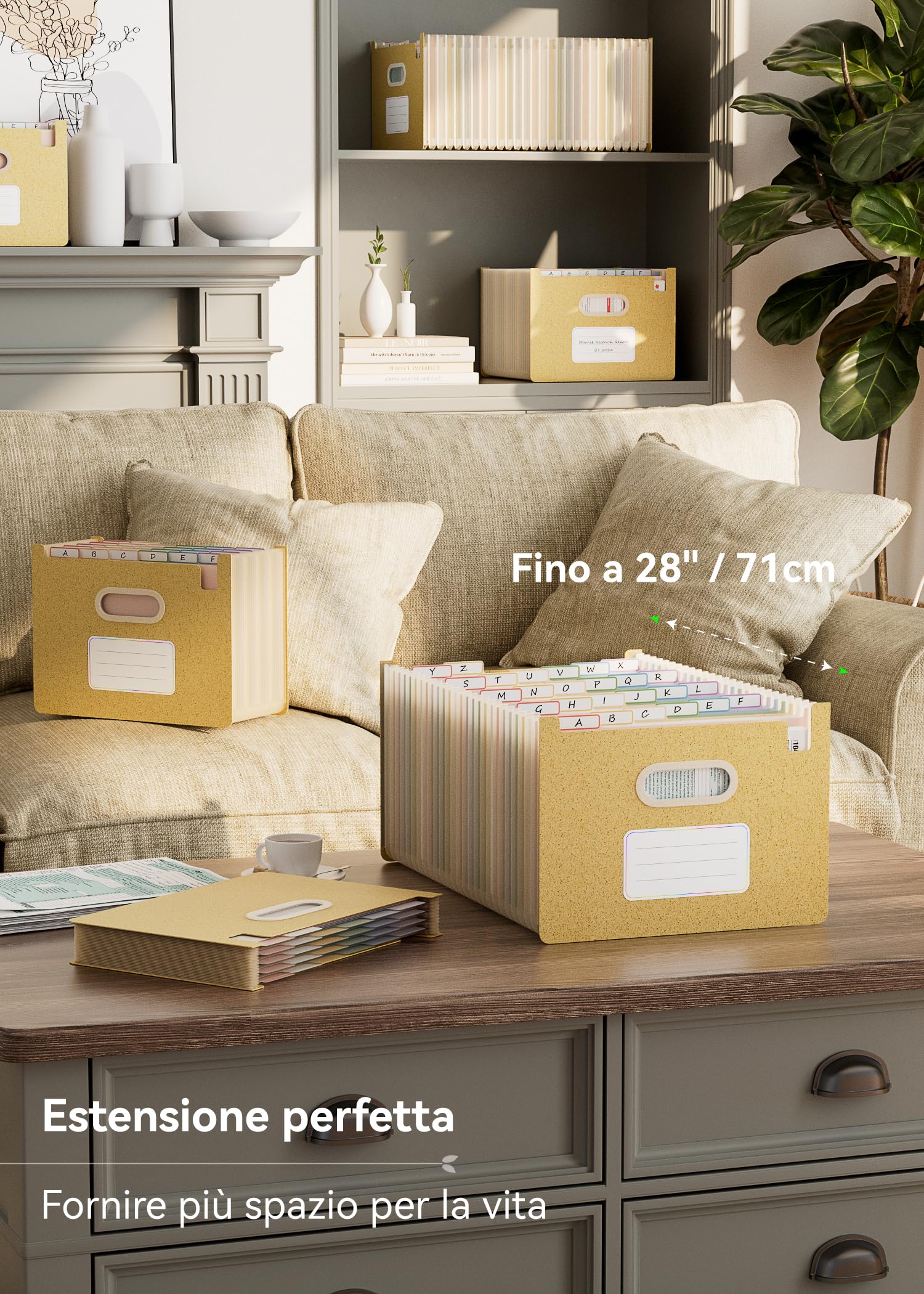 Cartella Portadocumenti EcoStash In Paglia Di Grano - 26 Tasche A4, Espandibile, Senza BPA - Per Ufficio E Casa (Giallo Grano) - Foto 8