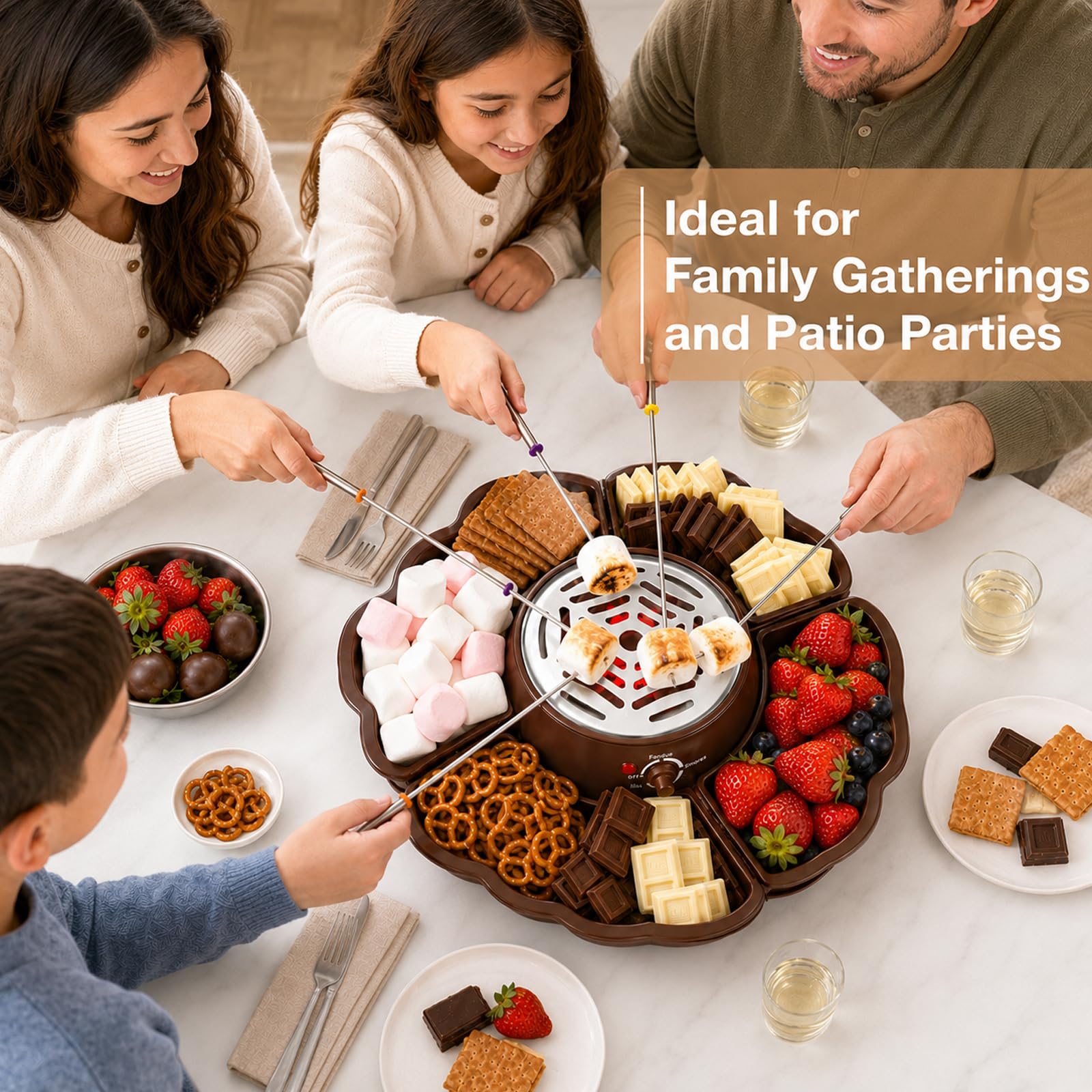 Set 2 en 1 de S'Mores y Fondue de Chocolate con 3 Niveles de Calor