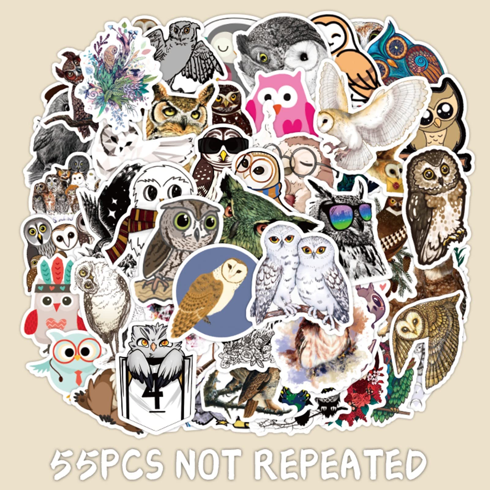Zestaw 50 naklejek z motywem sowy, kreskówki, dla dzieci, nastolatków, urocze, kawaii, winylowe, wodoodporne, naklejki na butelki z wodą, rower, laptop, bagaż, komputer, telefon komórkowy, deskorolkę