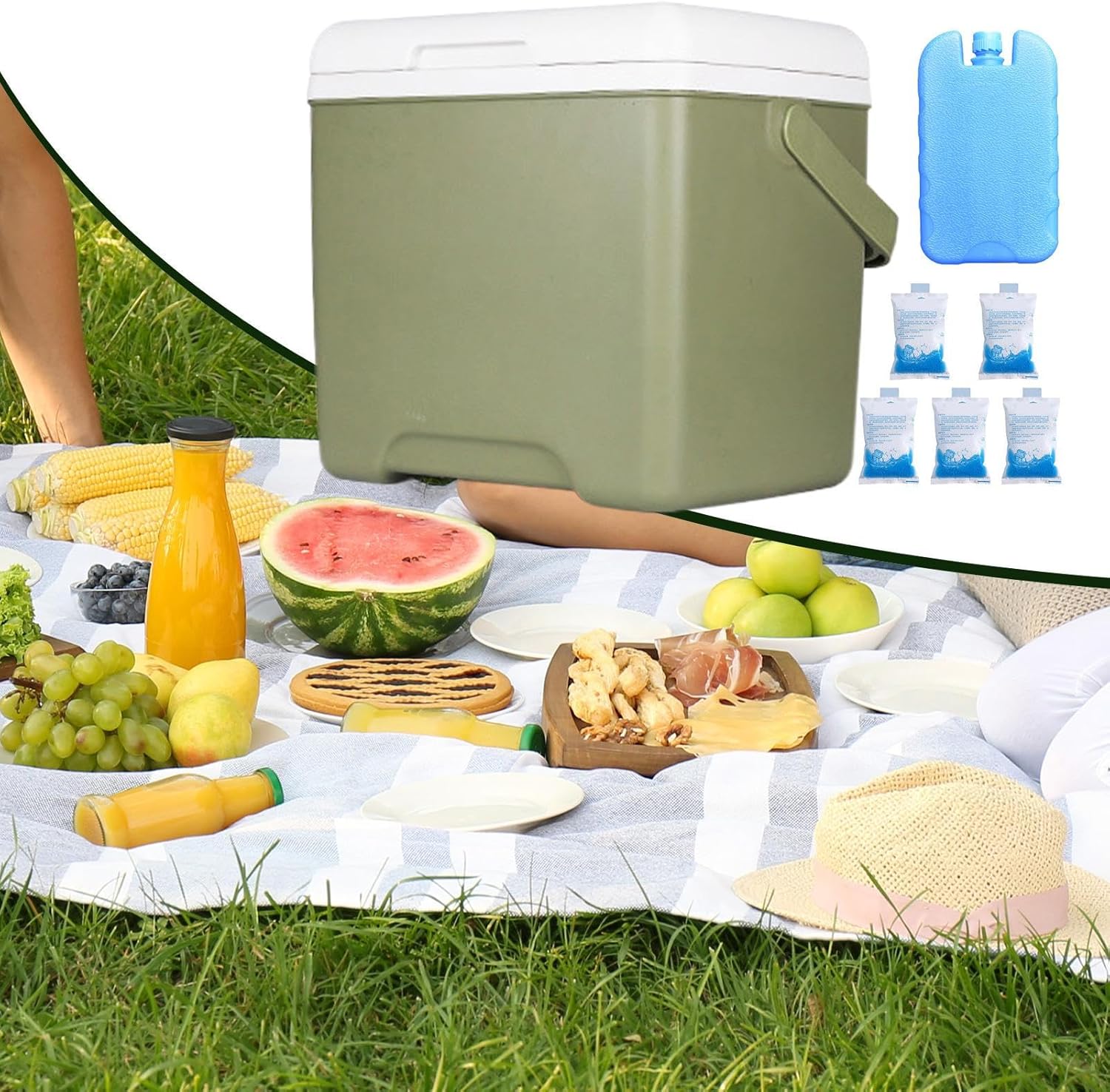 キャンプ断熱冷蔵庫-13.8L再利用可能なクーラー、トラベルチェスト|大容量のサーマルフードドリンクコンテナ、釣りの尾を燃やすための