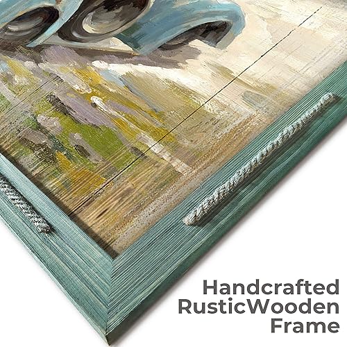 Miniatura 2 de Arte de pared de granja Imagen de madera Granero de granja enmarcada decoración rústica paisaje de campo viejo camión con flores impresión campo