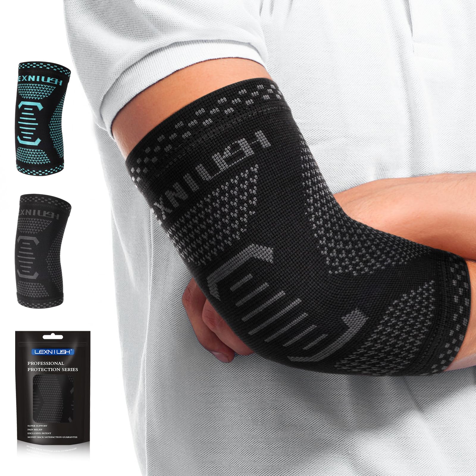 Lexniush Ellenbogenbandage, Tennisarm Bandage für Herren/Damen, Kompression Ellenbogen Bandage für Golferarm, Tennisarm, Sehnenentzündung, Arthritis, Sport, Gym, Rechts/Links