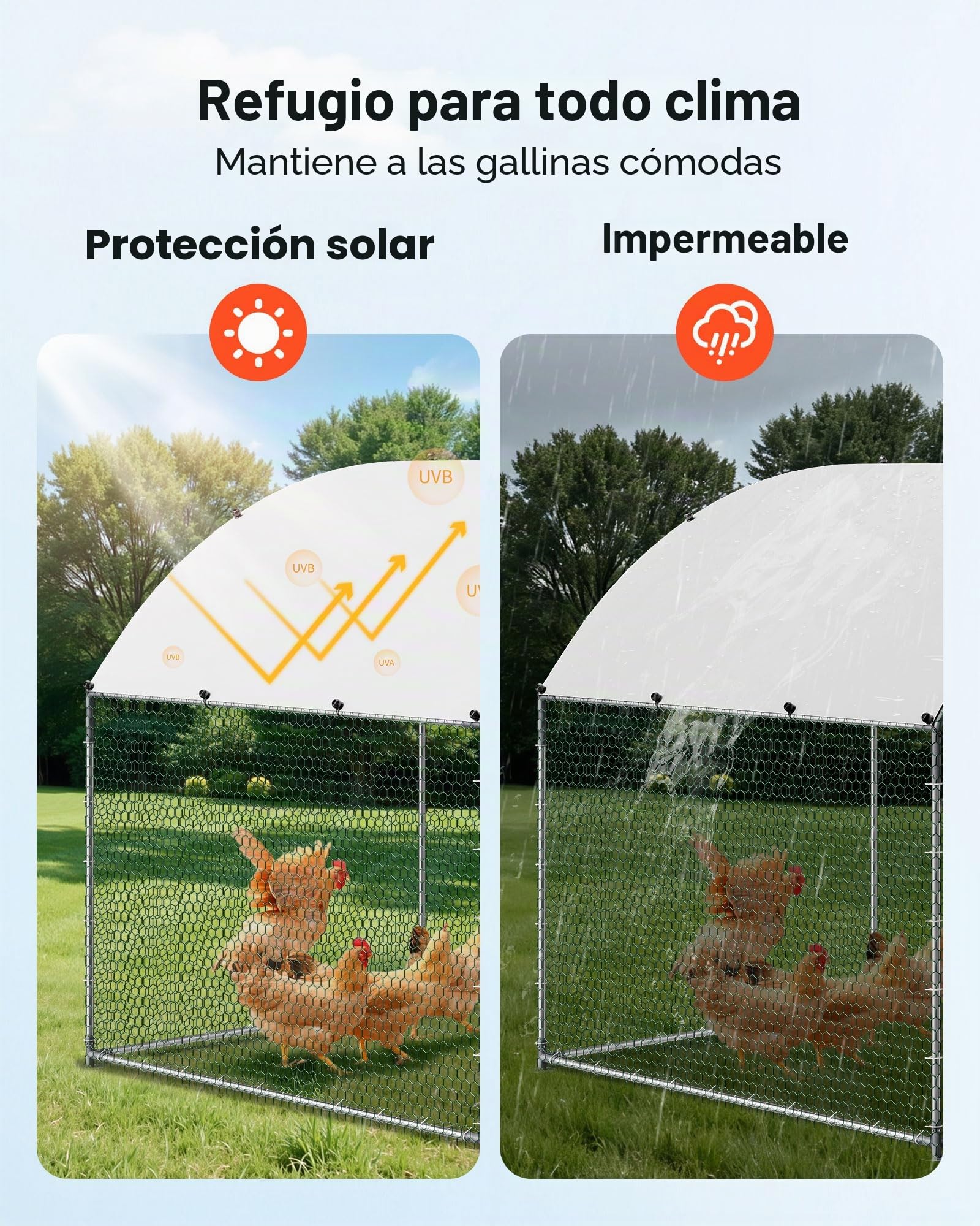 VEVOR Gallinero de Metal 3 x 2 x 2 m, Corral Grande para Gallinas con Cubierta, Cerramiento de Gallinero con Techo Abuhardillado y Cerradura de Seguridad para Patos, Conejos y Aves de Corral