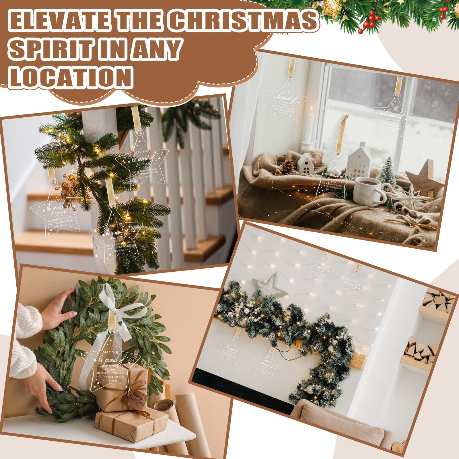 Kasyat Set di 24 decorazioni natalizie da appendere, in acrilico, a forma di stella, per albero di Natale, con biglietto di ringraziamento, per colleghi, infermieri, insegnanti, regalo (Be Proud Sign)