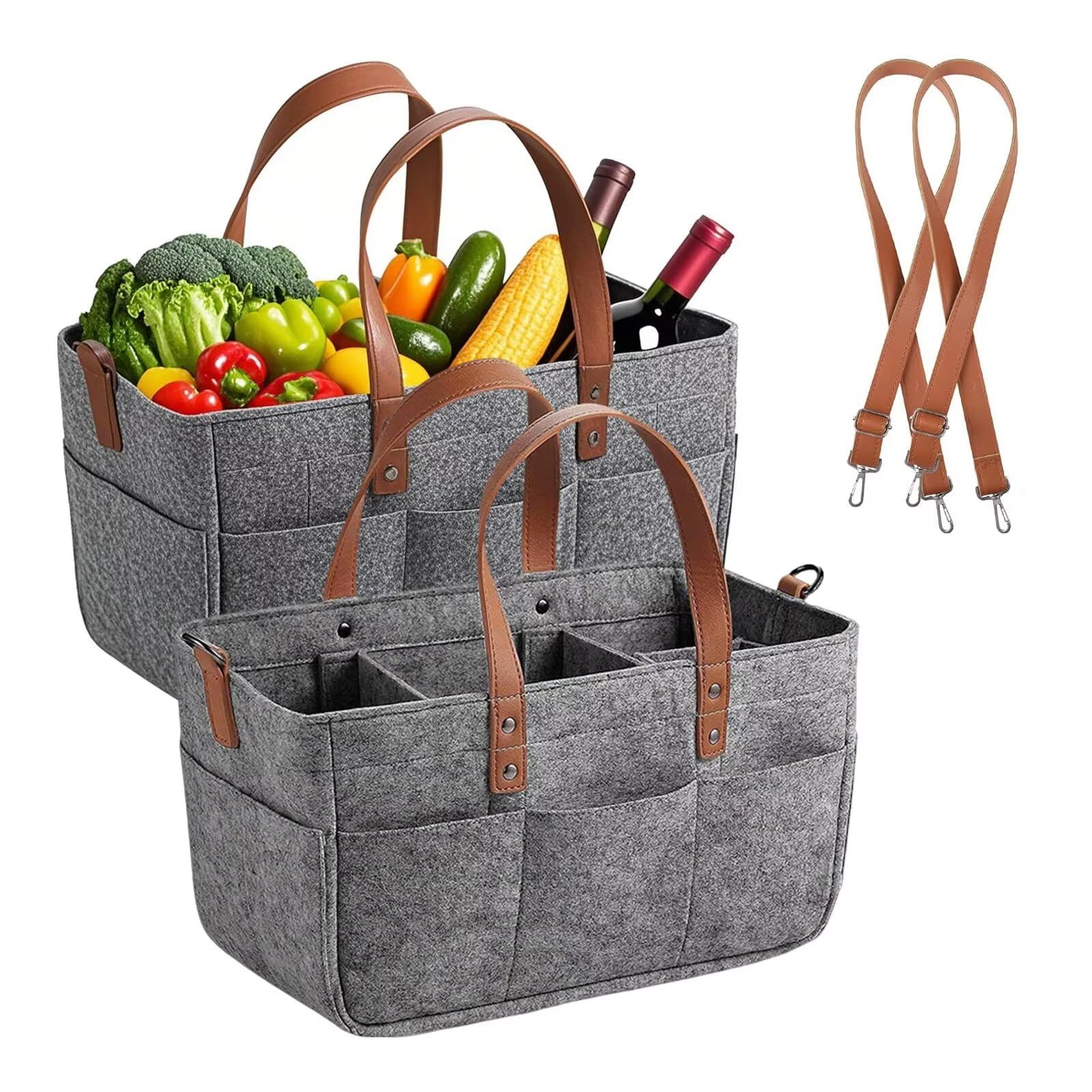 ACESOME Borsa in feltro con scomparti, portaposate, cestino in feltro con organizer intercambiabile, per picnic, viaggi, shopping, 38 x 23 x 18 cm