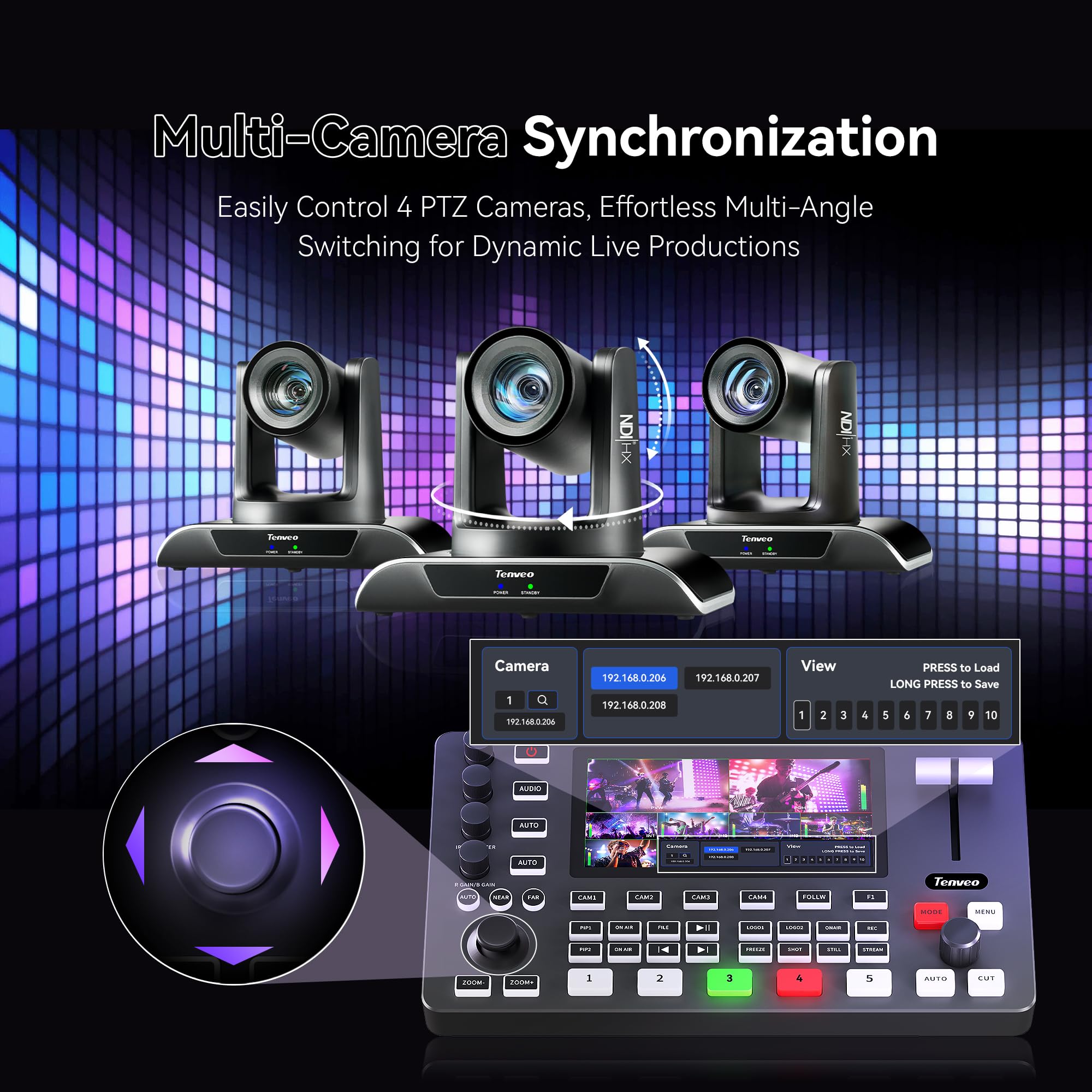 Tenveo Video Mixer Switcher, 4K 60FPS Live-Streaming-Videomischer, 5,5-Zoll-FHD-Bildschirm, 4X SDI und 4X HDMI Eingänge, 1080P 60FPS Ausgang, USB-Aufnahme, PTZ-Kamera- und Controller-Unterstützung