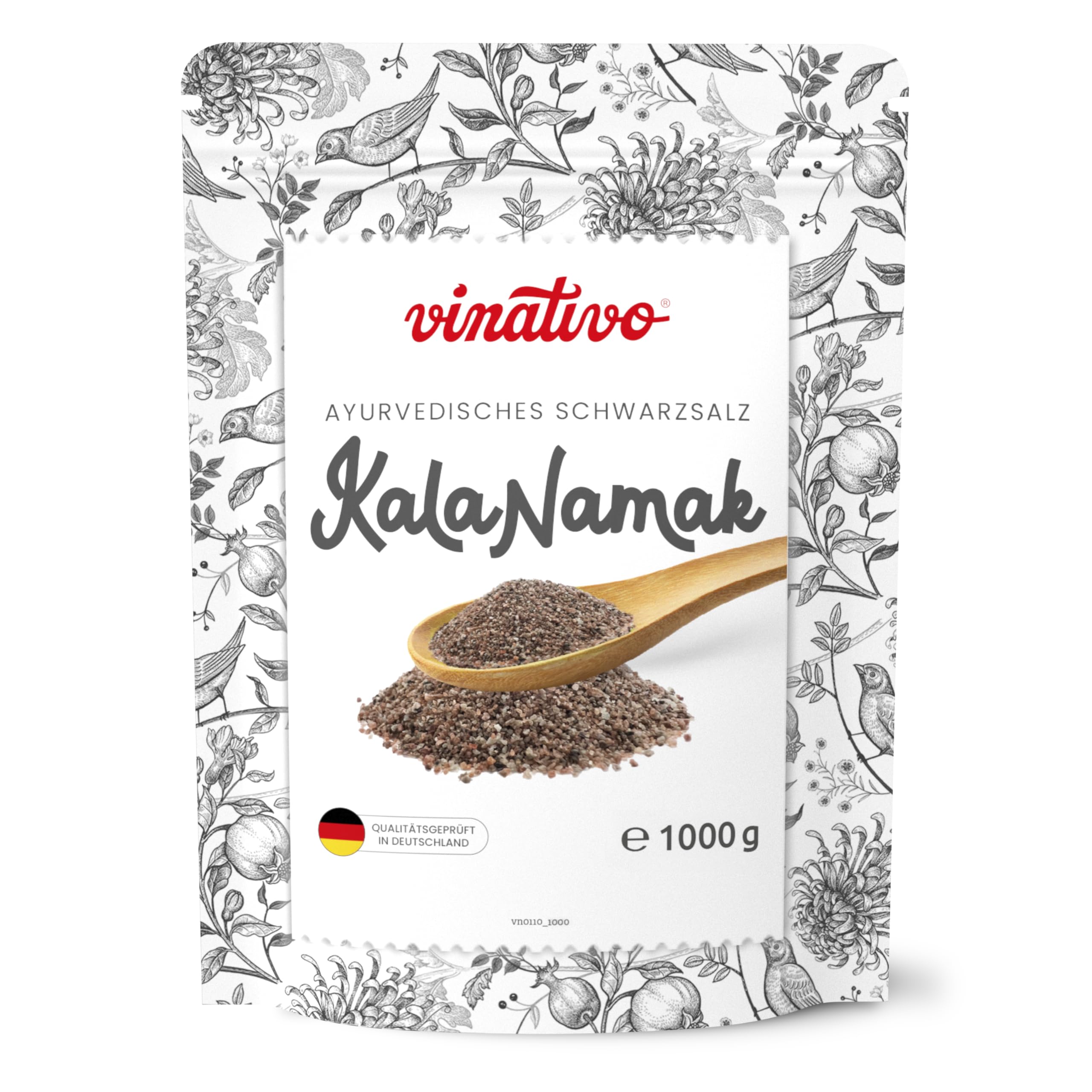 vinativo Kala Namak Salz – fein – 1kg – Premium Qualität – naturbelassenes Gourmet Salz- jodfrei – Schwarzsalz eignet sich als veganer Ei-Ersatz