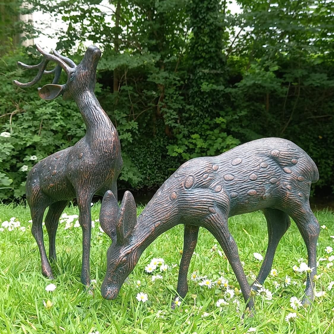Inspirational Gifting Medium Stag And Doe Deer Garden Sculptures Cast Aluminium With Aged Finish from B&Q