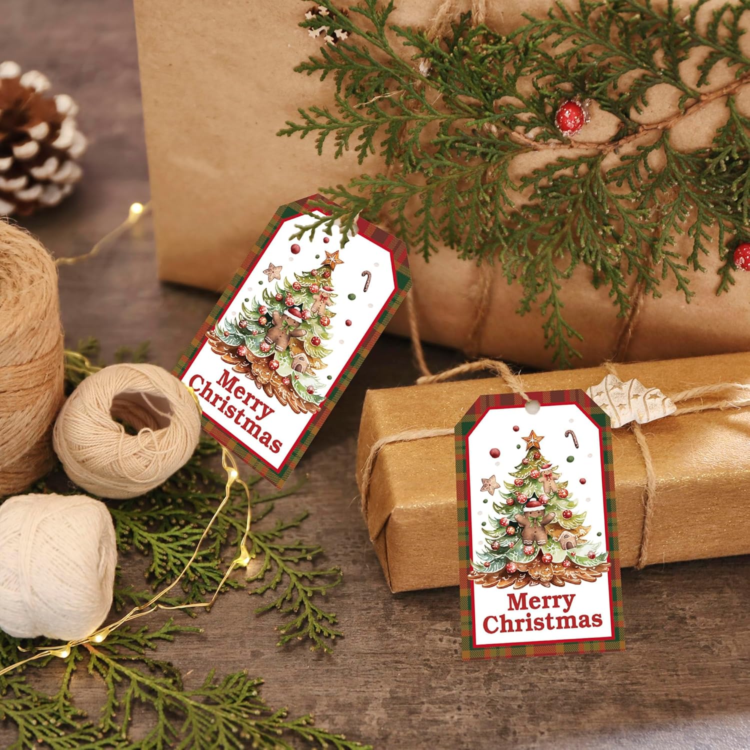 Christmas Tags with String, Wishes Merry Christmas Tags, 2 x 3.5 Inch Writable Hanging Labels, Xmas Party Decor Supplies for Gift Wrapping, DIY Craft, Home Decor(50Pcs)-B22 - Image 3