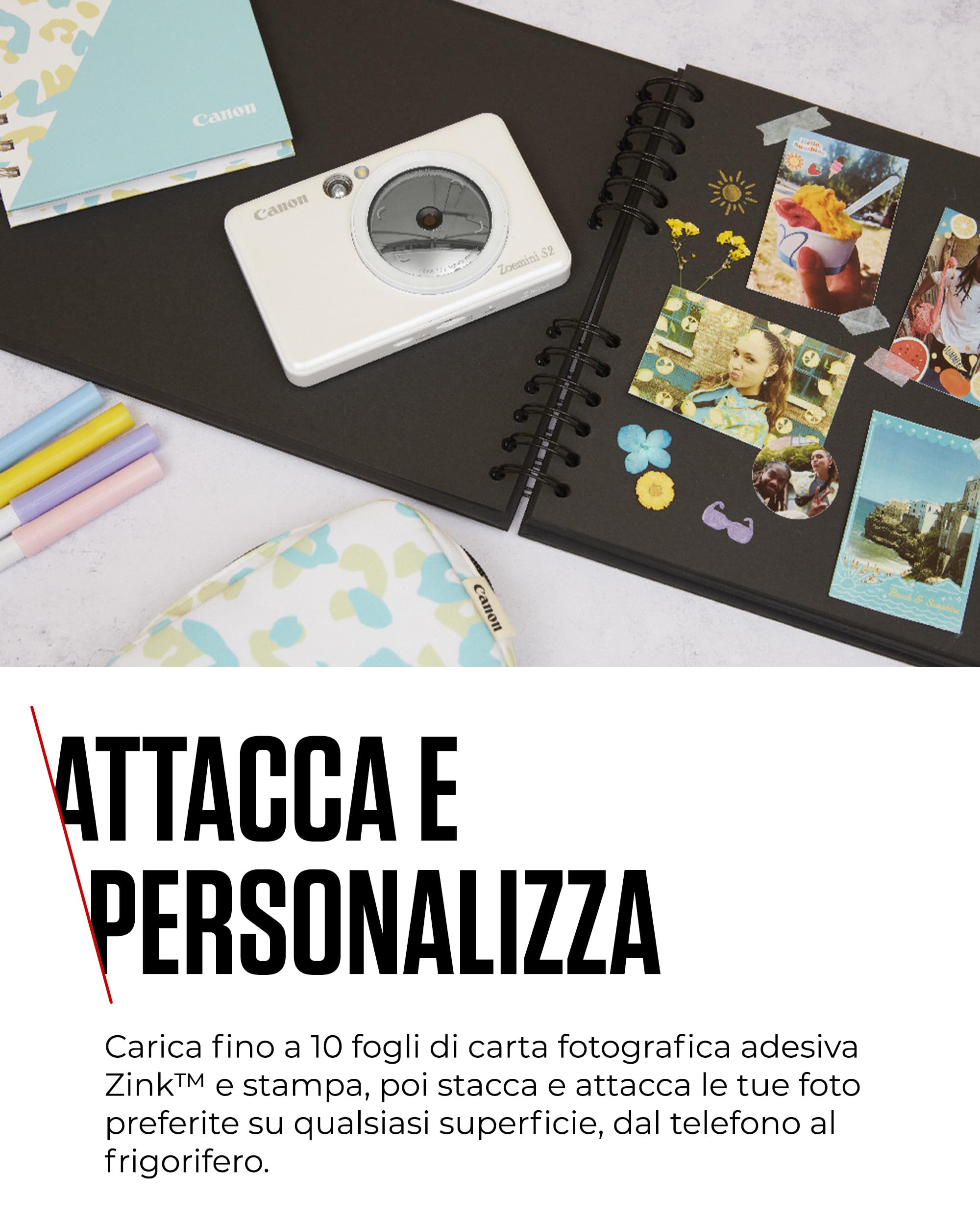 Canon Zoemini S2 Macchina Fotografica Istantanea 8MP – Fotocamera Istantanea Compatta con Specchio, Luce Circolare, Carta Fotografica con Retro Adesivo, Portatile, Bianco Perla