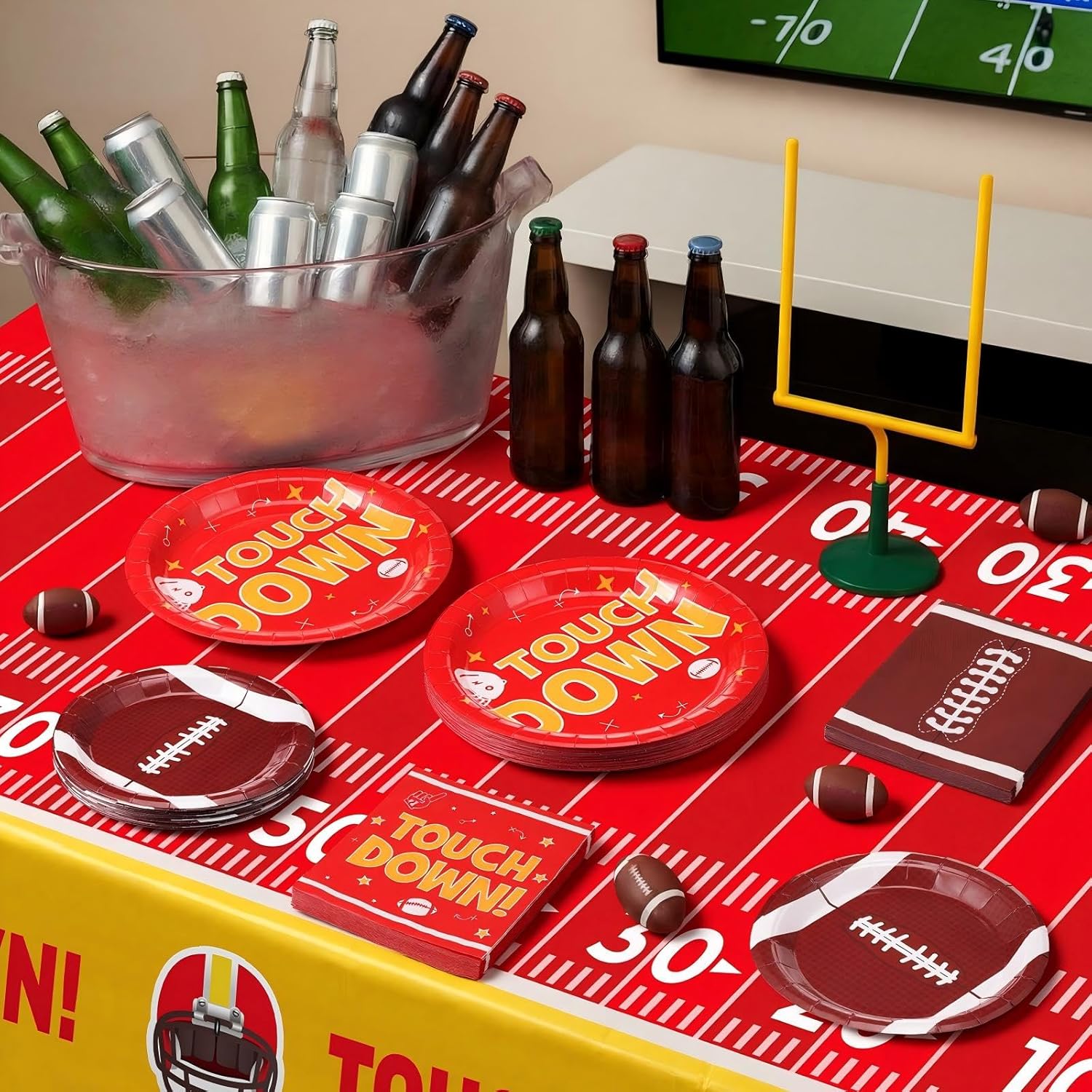 Zhehao 24 Pcs Football Party Supplies Kit for 24 Guests, Red and Gold Football Themed Plates and Napkins Touchdown Tablecloths Banner for Tailgate Game Themed Birthday Party Supplies - Image 5