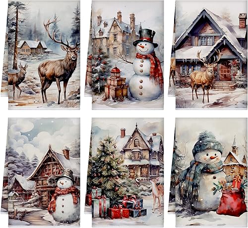 Bencailor 6 toallas de cocina de Navidad de 16 x 24 pulgadas, paños decorativos para platos de té, paños de secado de Navidad, toalla de mano para