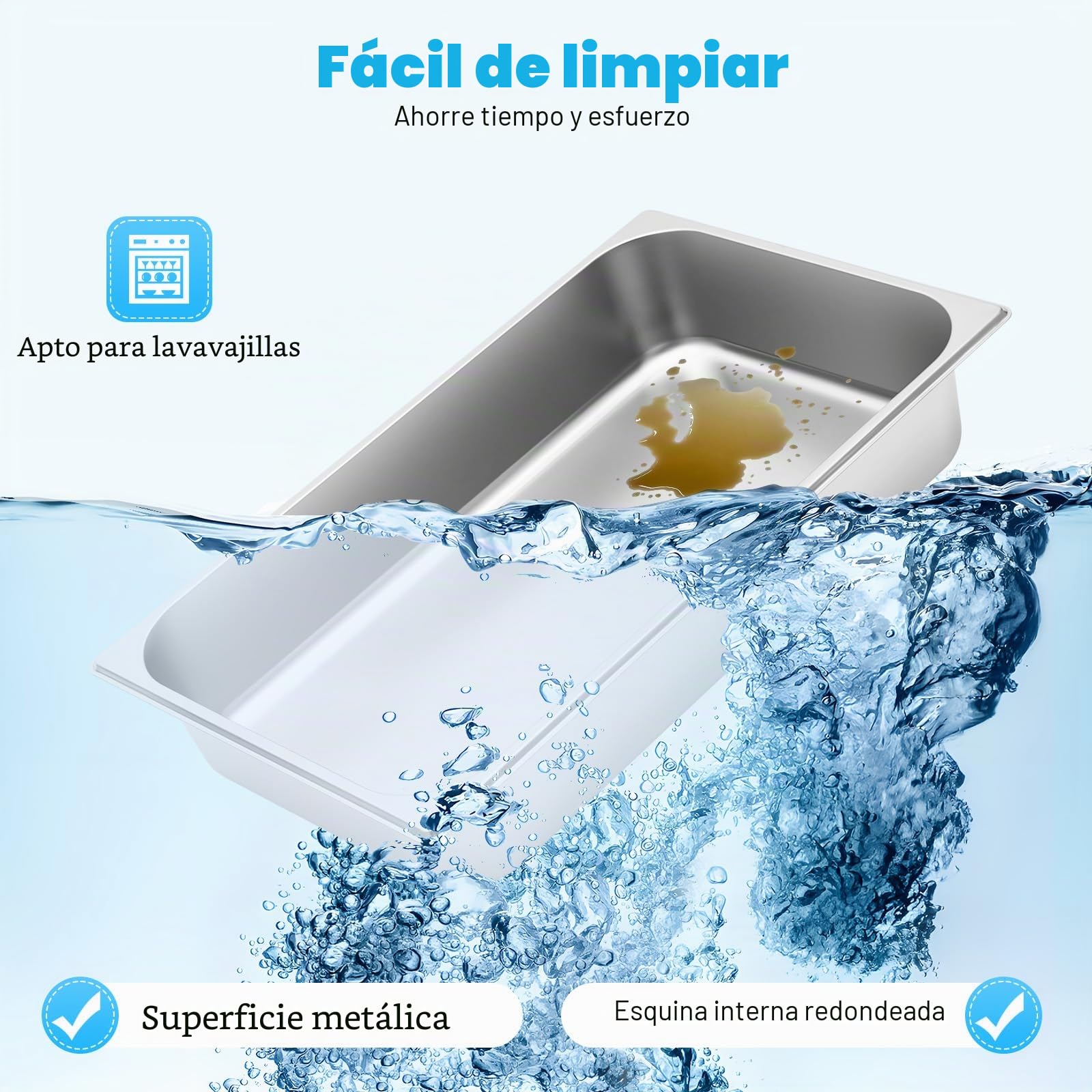 Gastronorm - Juego de 4 recipientes para alimentos con tapa, 9 litros, acero inoxidable, recipiente para calentar alimentos, tartas, sartén de hotel, mesa
