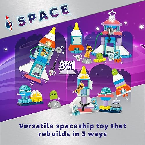 Miniatura 2 de LEGO DUPLO 10422 - Juego de construcción de naves espaciales 3 en 1, juguete educativo de descubrimiento espacial para niños de 3 años en adelante,