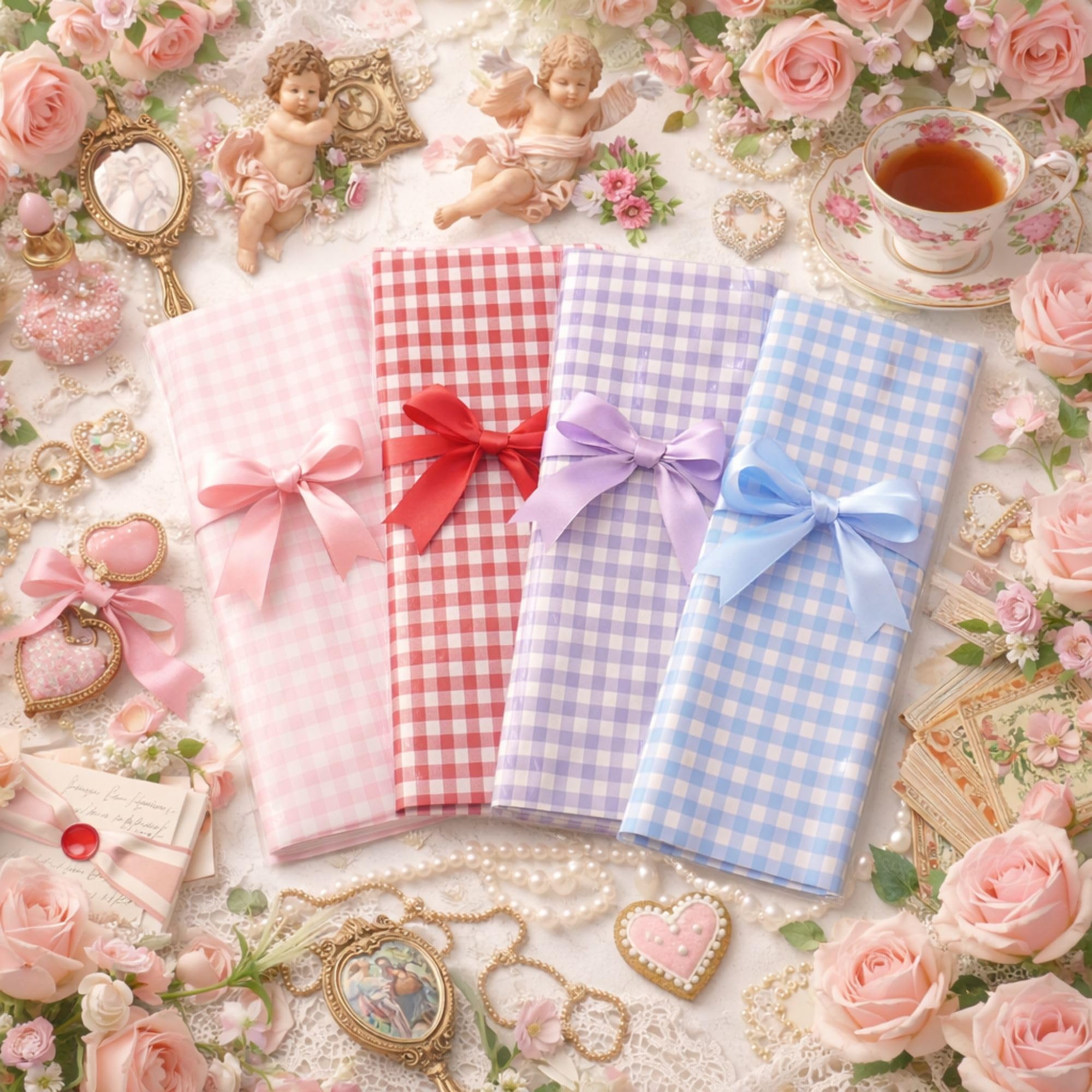 SAKURAH Celebrations Cute Pastel Check Gift Wrapping Paper Sheets, Korean Aesthetic Wrapping Sheets for Gift Packing, DIY Crafts, Birthday Gifts, Anniversary, Valentine & Return Gifts - Pack of 4-image-21