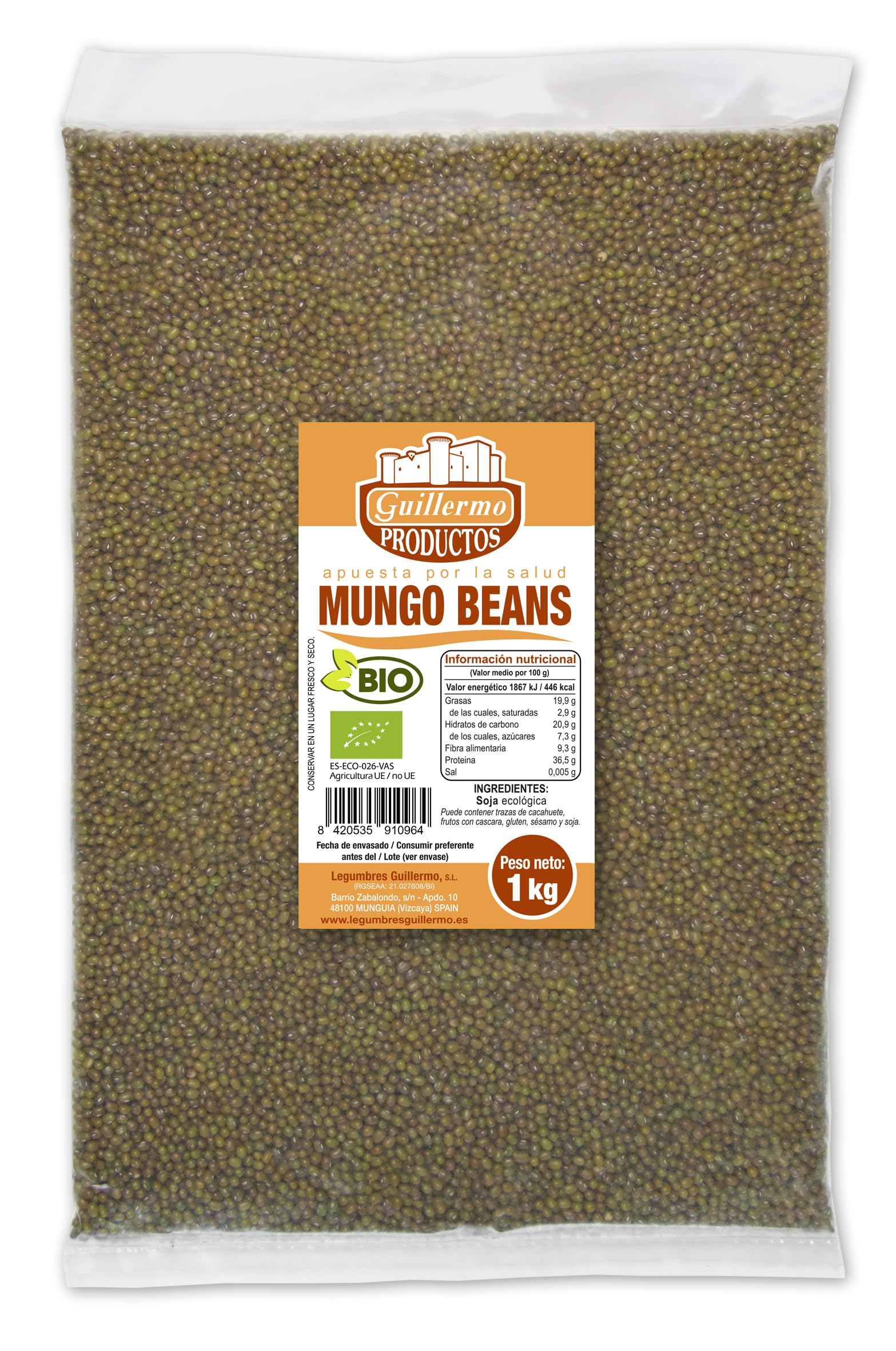 Guillermo | Judía mungo o soja verde BIO - Bolsa 1 kg | 100% ecológica | Rica en hidratos de carbono complejos y fibra | Baja en grasas | Contribuye a bajar el colesterol