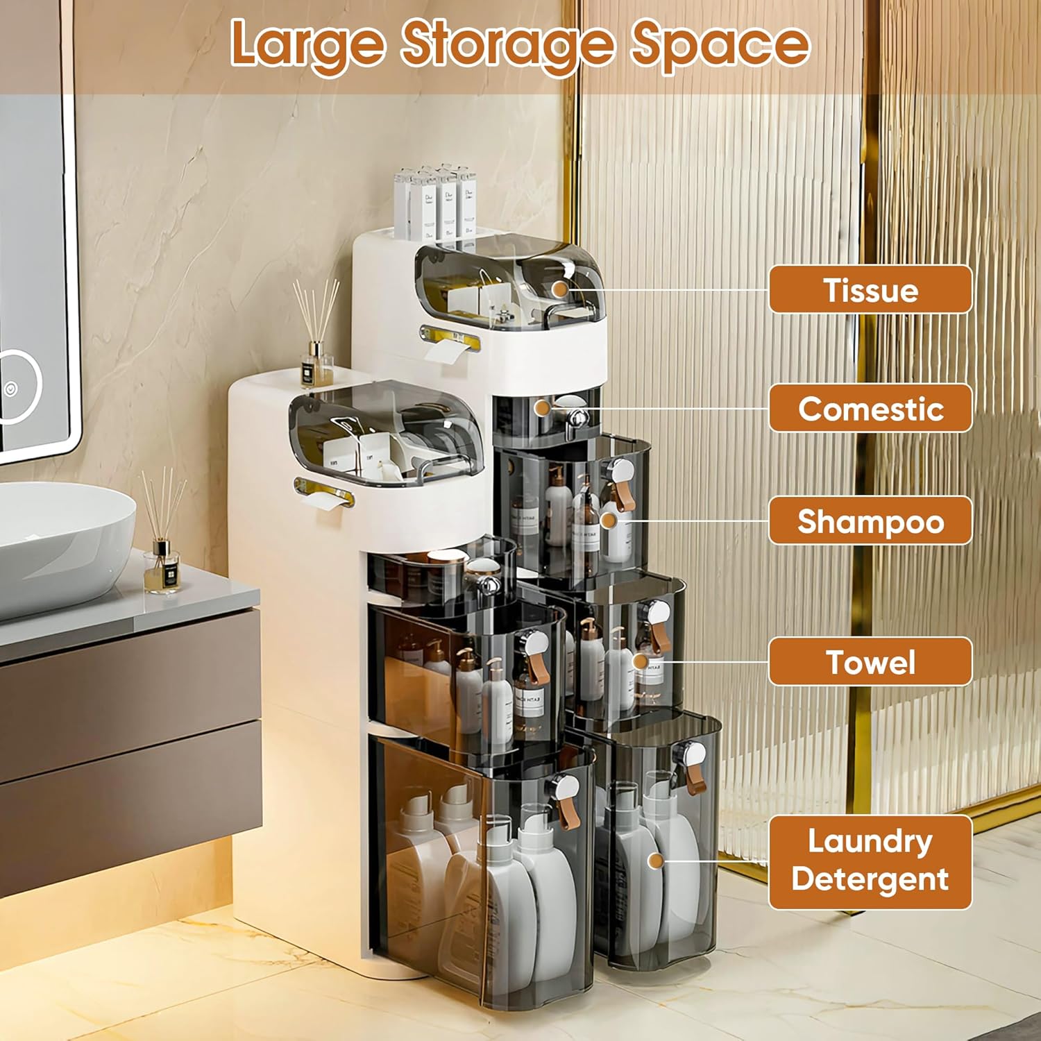 Slim Bathroom Storage Cabinet, Narrow Cabinet Dresser with Toilet Paper Storage, for Small Spaces, Kitchen, Laundry, Office, Bedroom, 3 Drawers